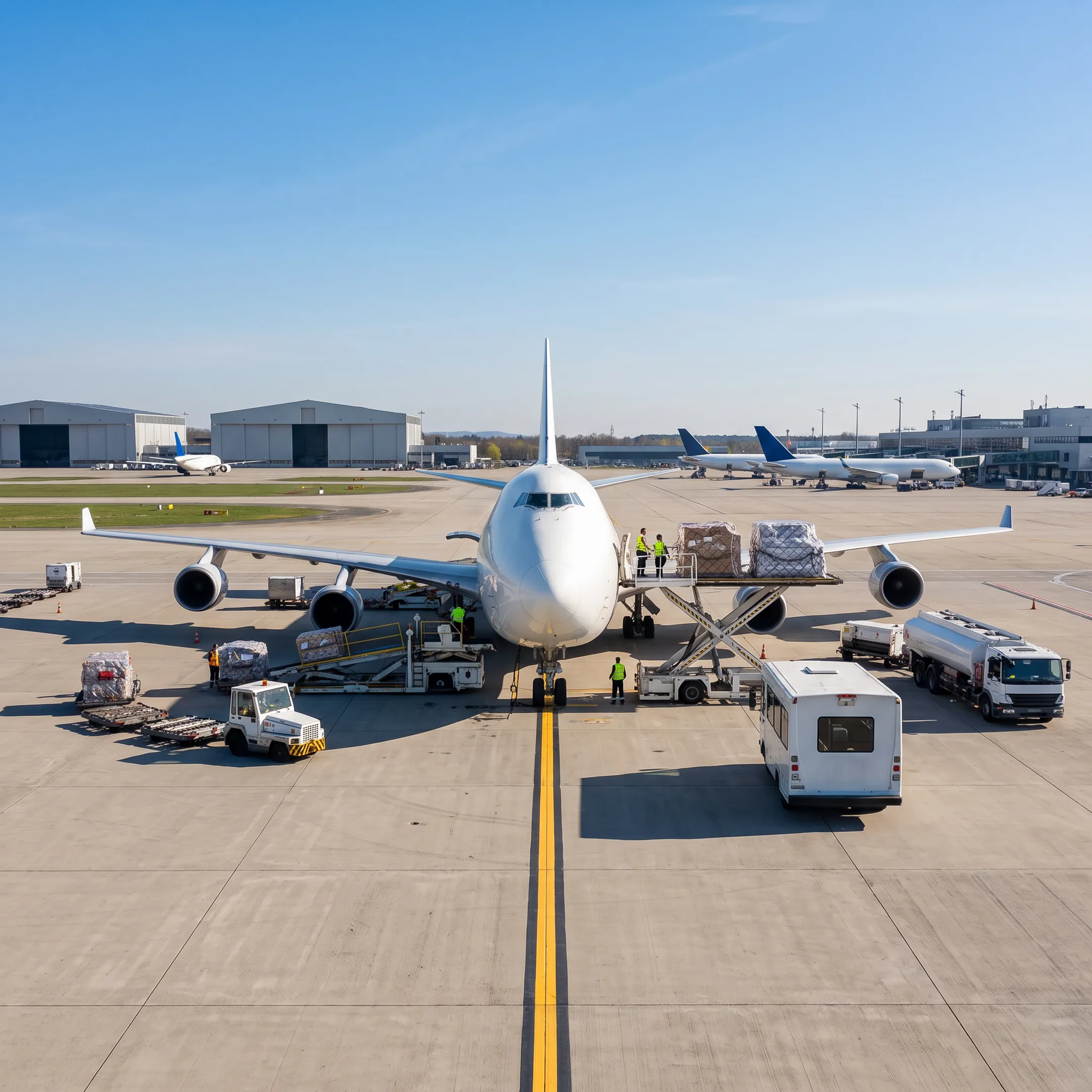 Air cargo charter aircraft prepared for freight loading