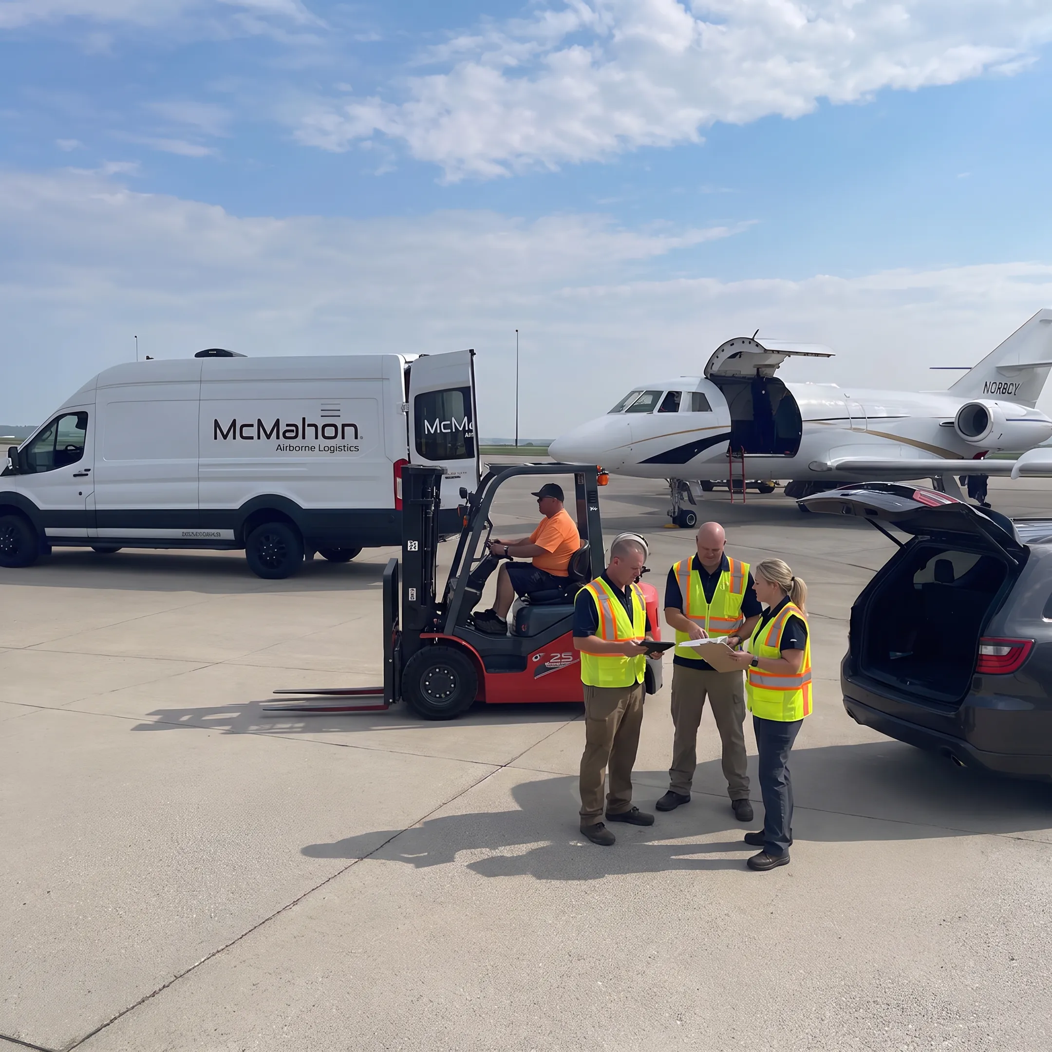 Logistics team coordinating time-critical air freight