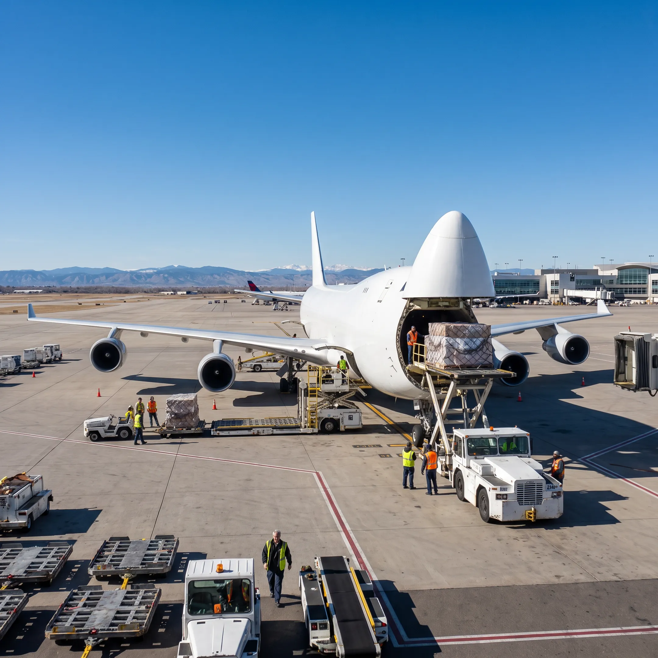 Air cargo charter aircraft prepared for a time-critical shipment from Denver