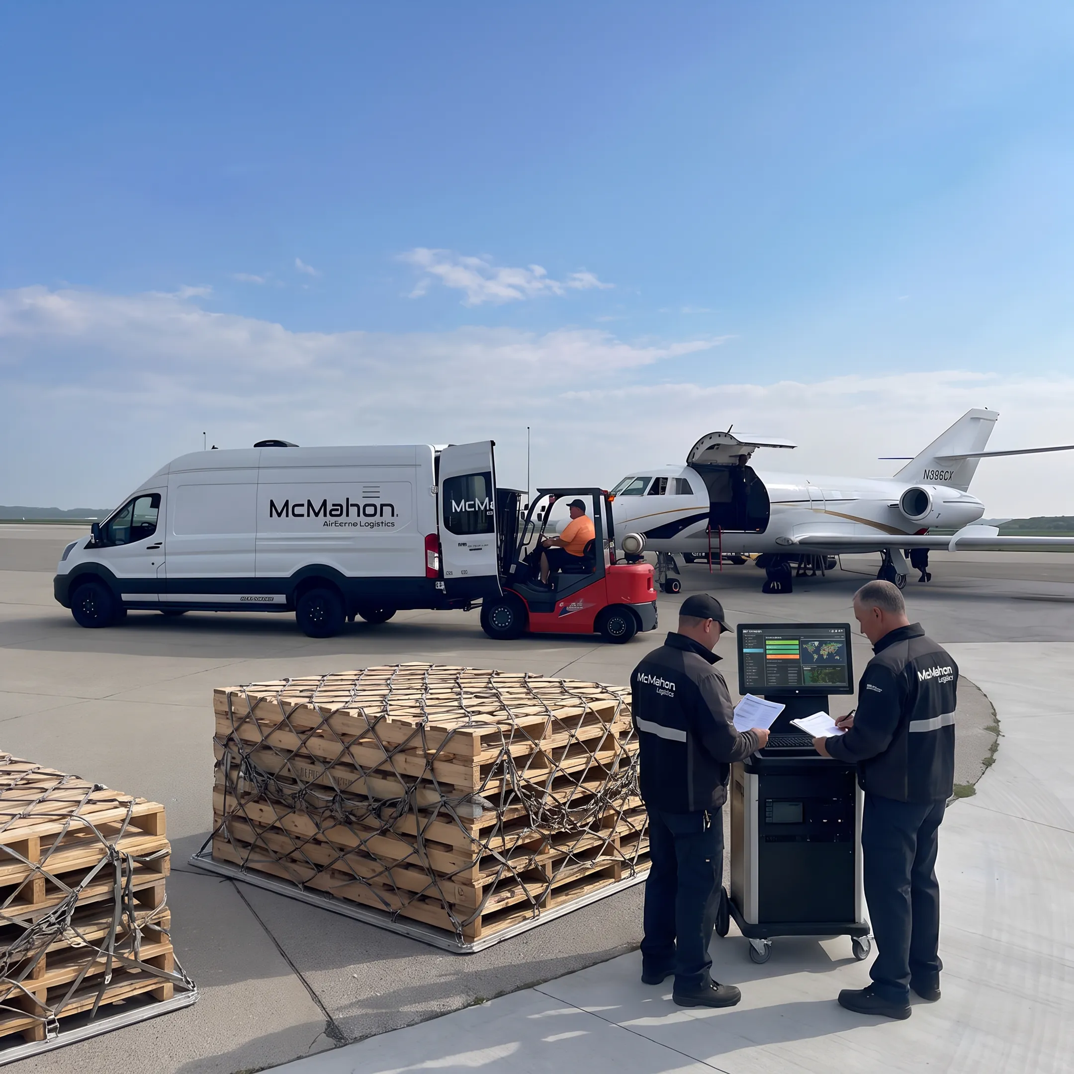 Logistics team coordinating urgent air cargo shipment