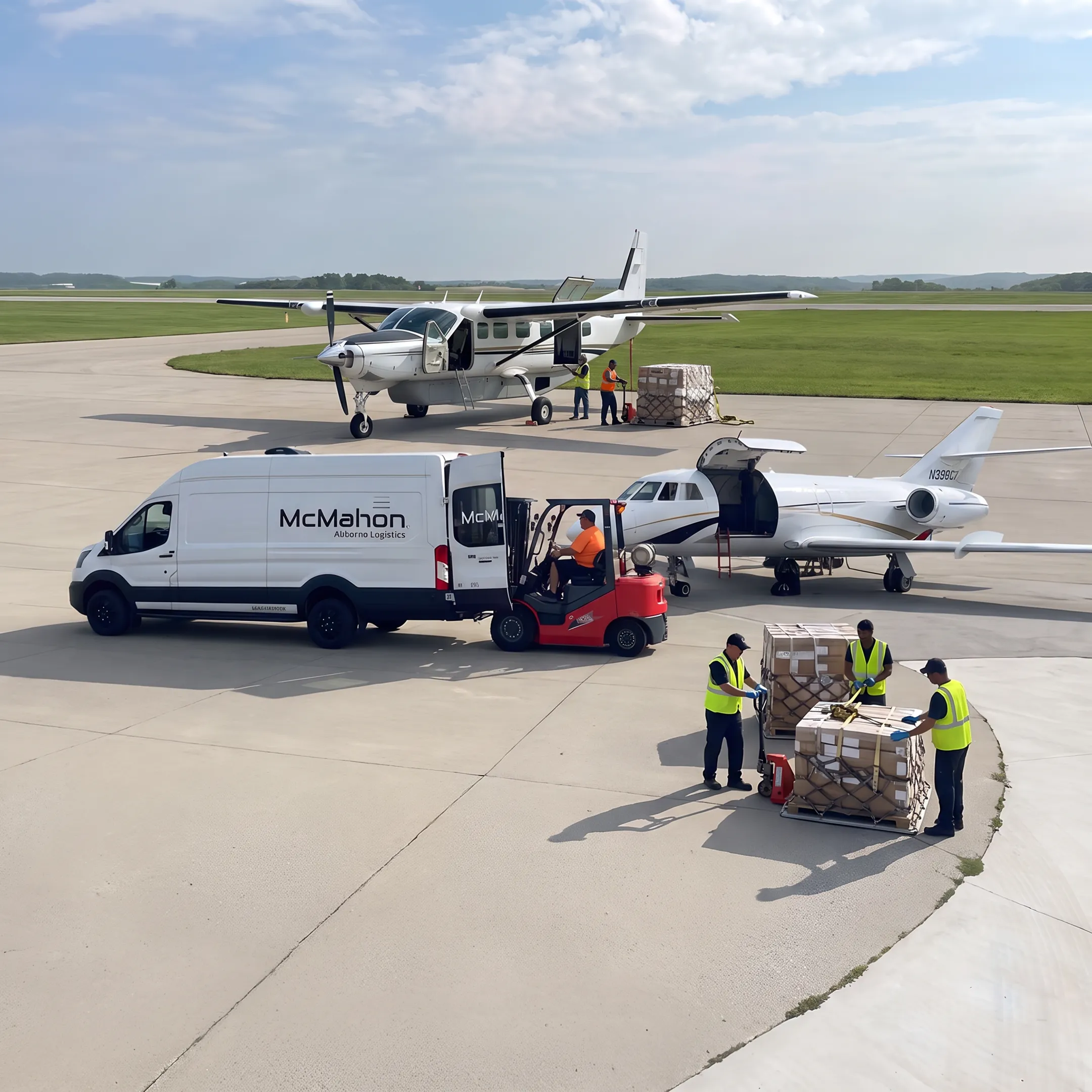Air cargo charter aircraft preparing for freight transport from Milwaukee