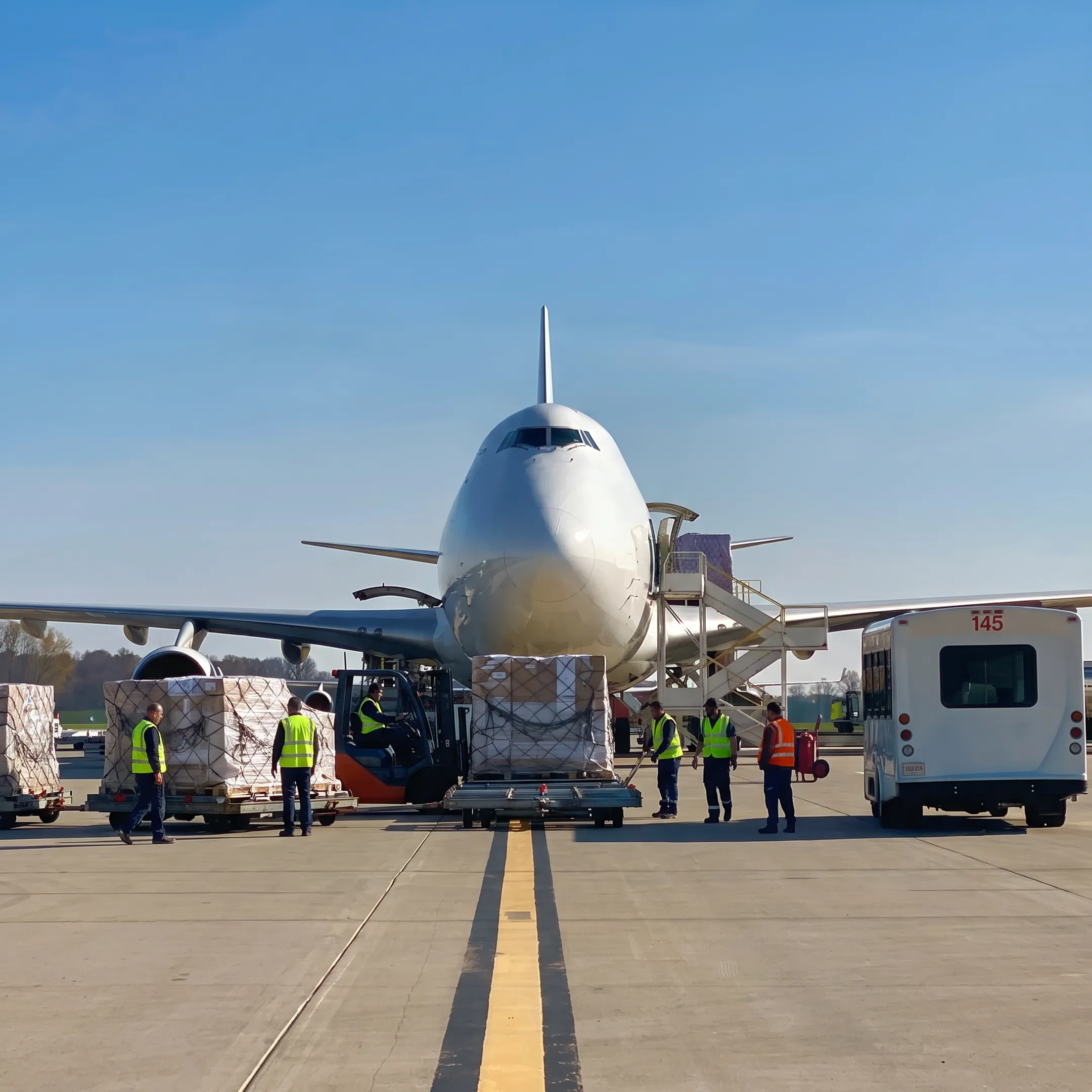 Air cargo aircraft preparing for a time-critical shipment from Toronto to the United States