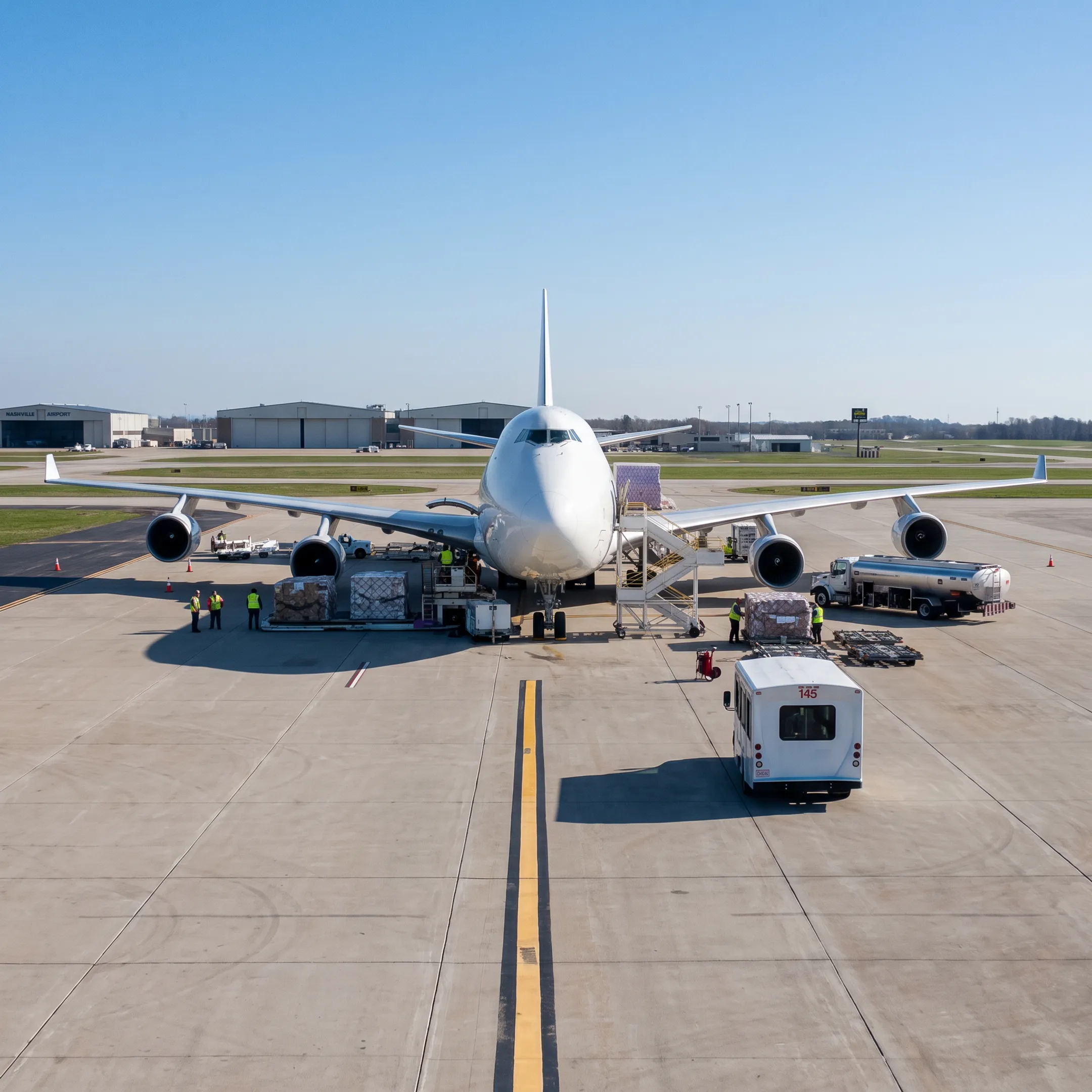 Air cargo charter aircraft prepared for freight shipment near Nashville