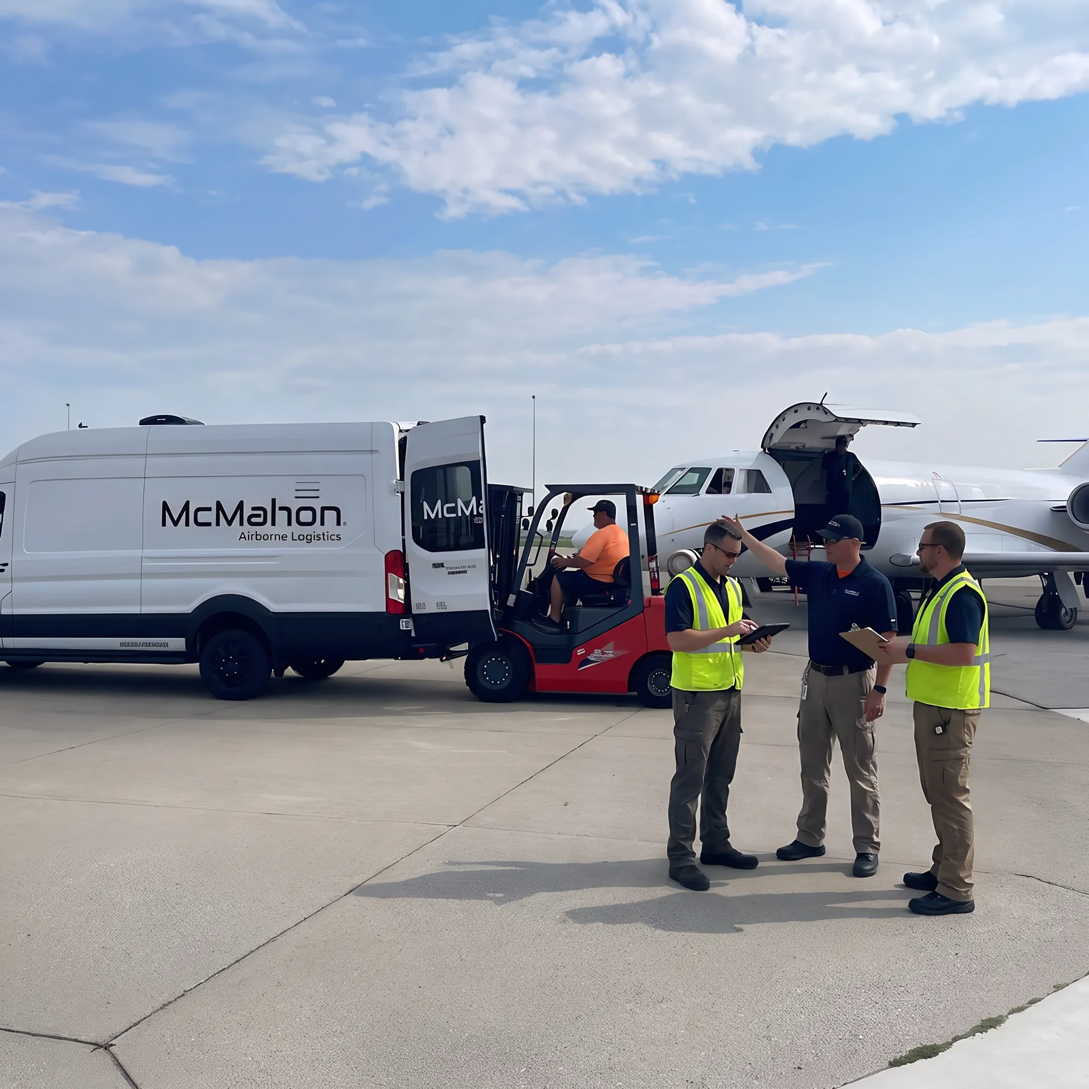 Logistics professionals coordinating urgent air freight