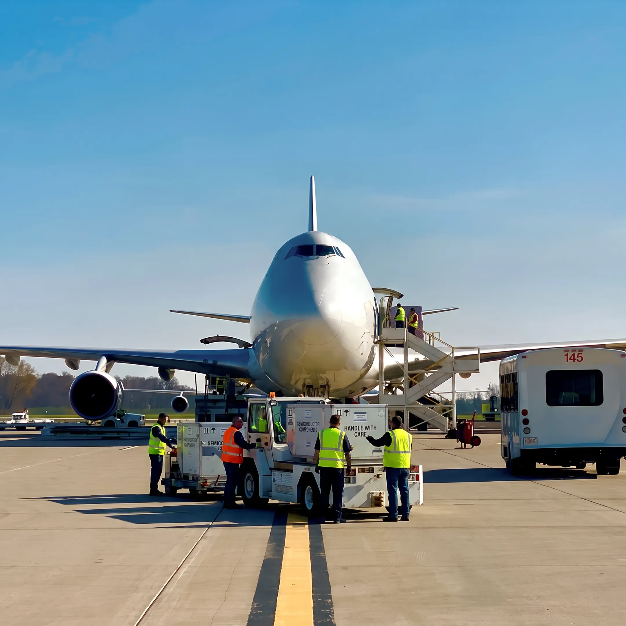 Air cargo charter transporting semiconductor components