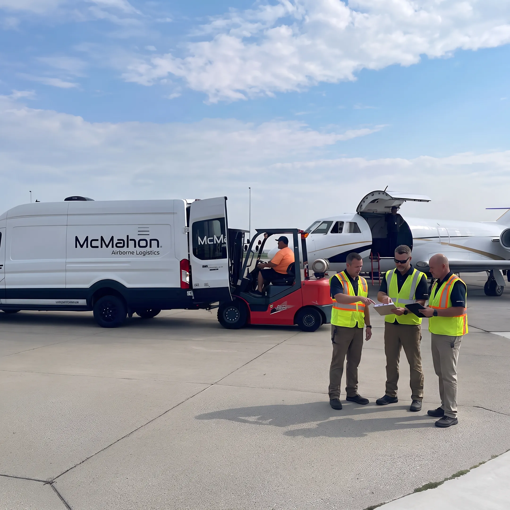 Logistics professionals coordinating urgent air cargo shipment