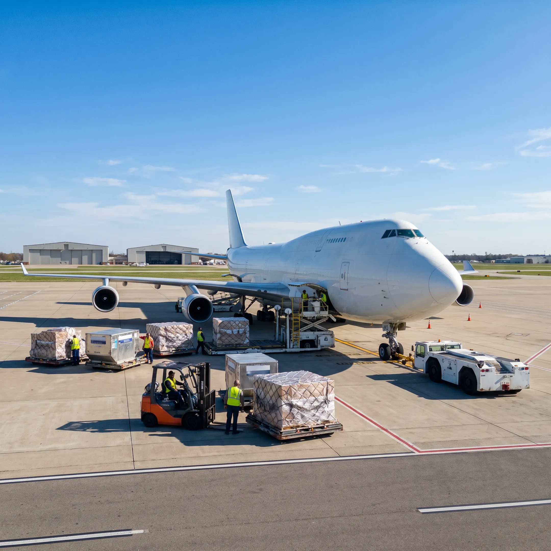 Air cargo charter aircraft prepared for urgent freight shipment from Dallas