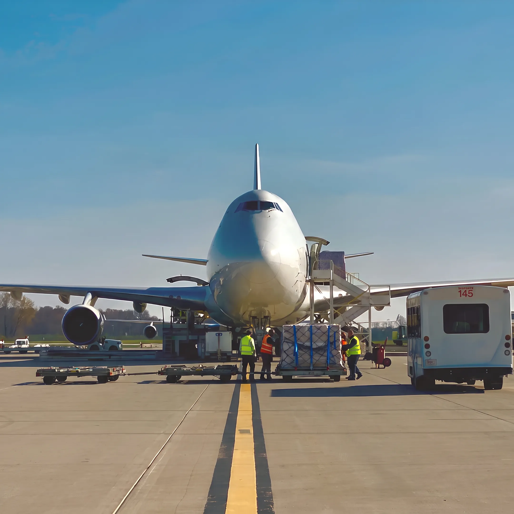 Air cargo charter aircraft preparing for a time-critical freight shipment