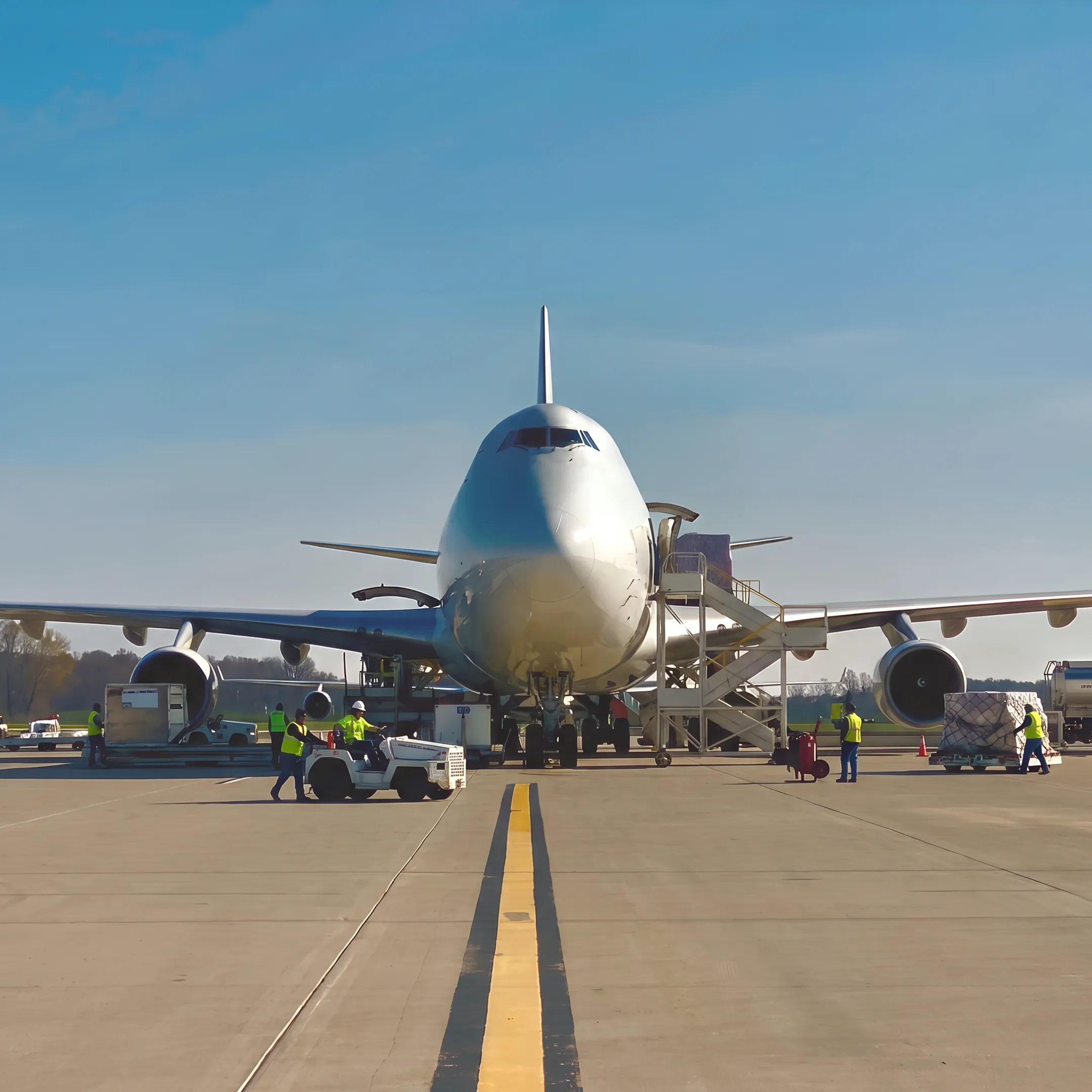 Air cargo charter aircraft preparing for freight loading near Charlotte