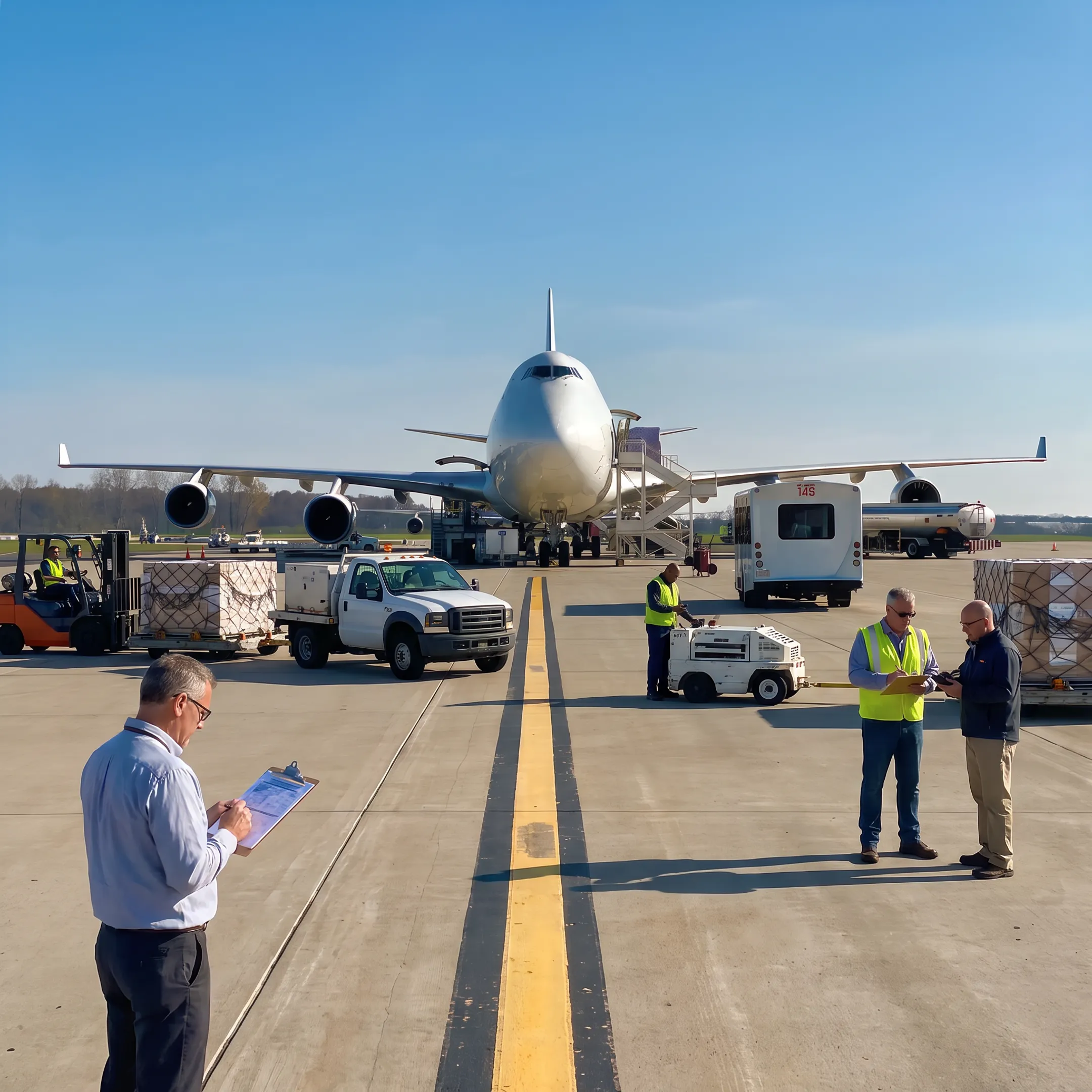 Logistics team coordinating expedited cargo shipment