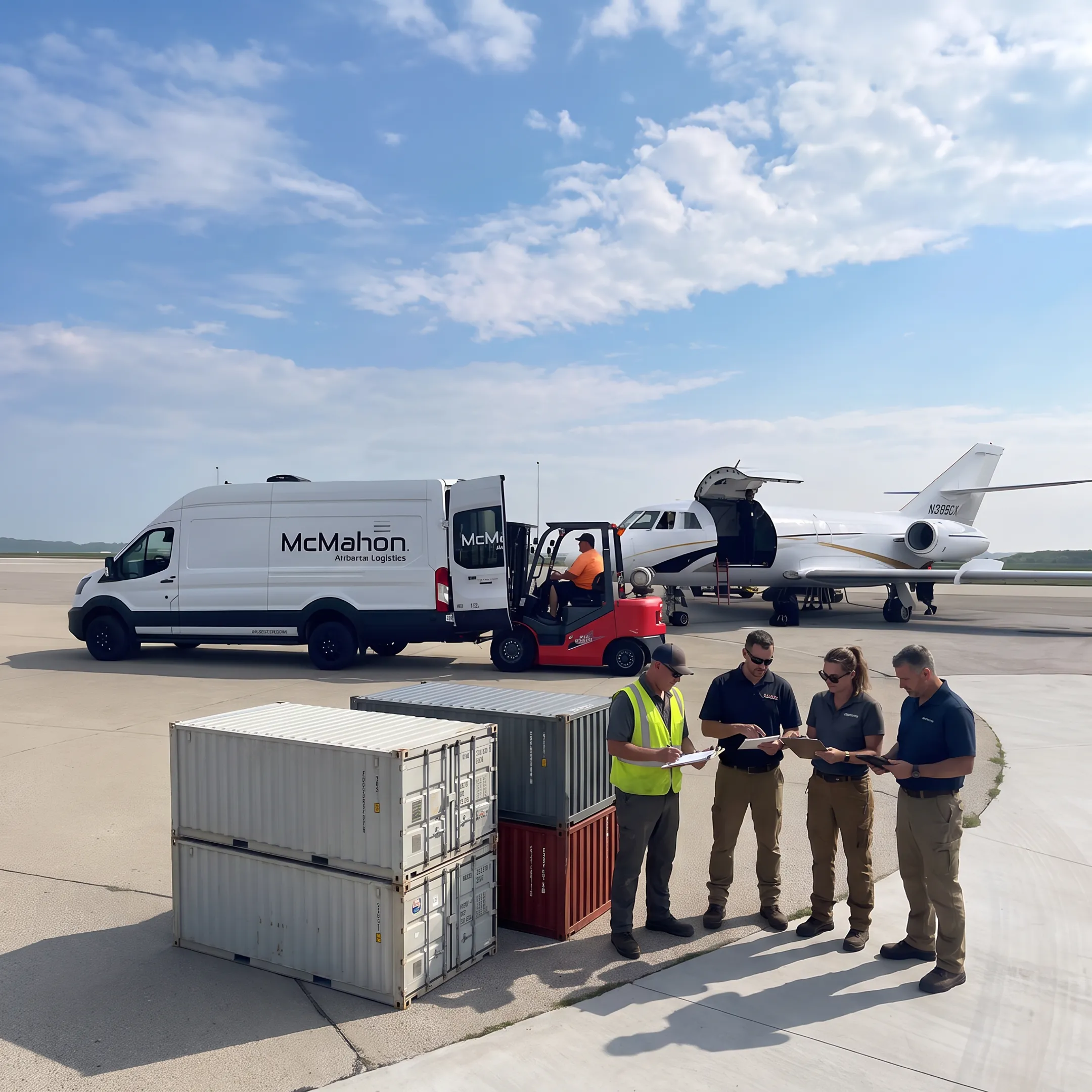 Logistics team coordinating air cargo shipment