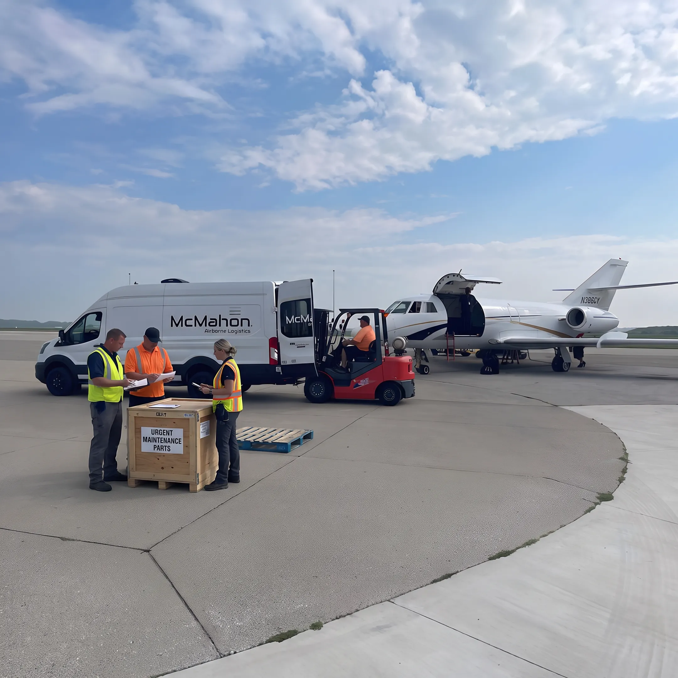 Logistics professionals coordinating urgent maintenance parts