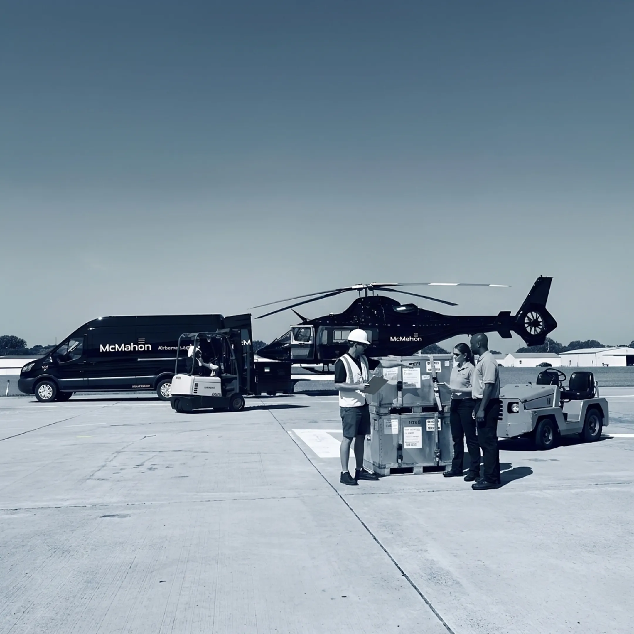 Logistics team coordinating urgent aircraft parts delivery