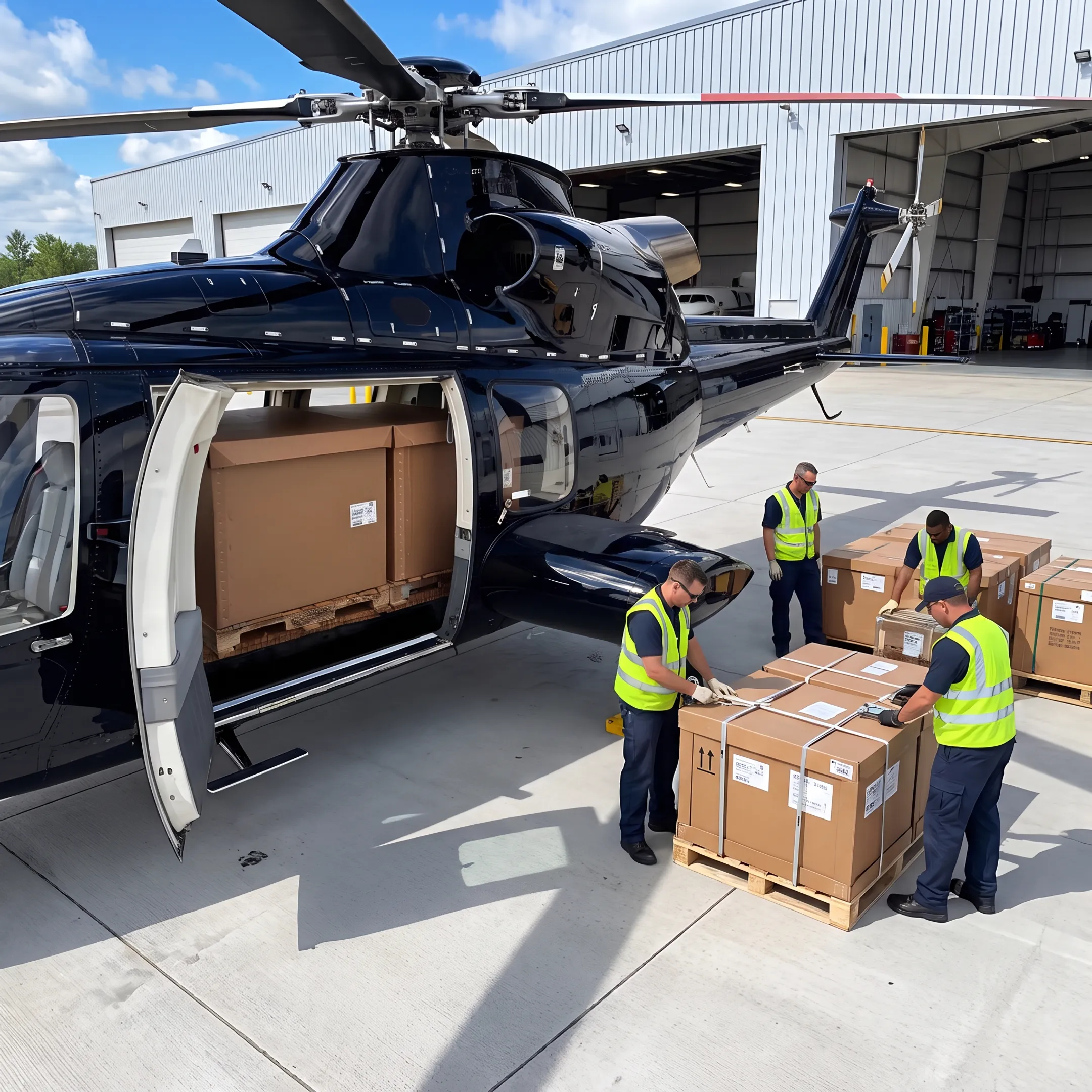 Helicopter transporting emergency aviation parts for an AOG freight shipment