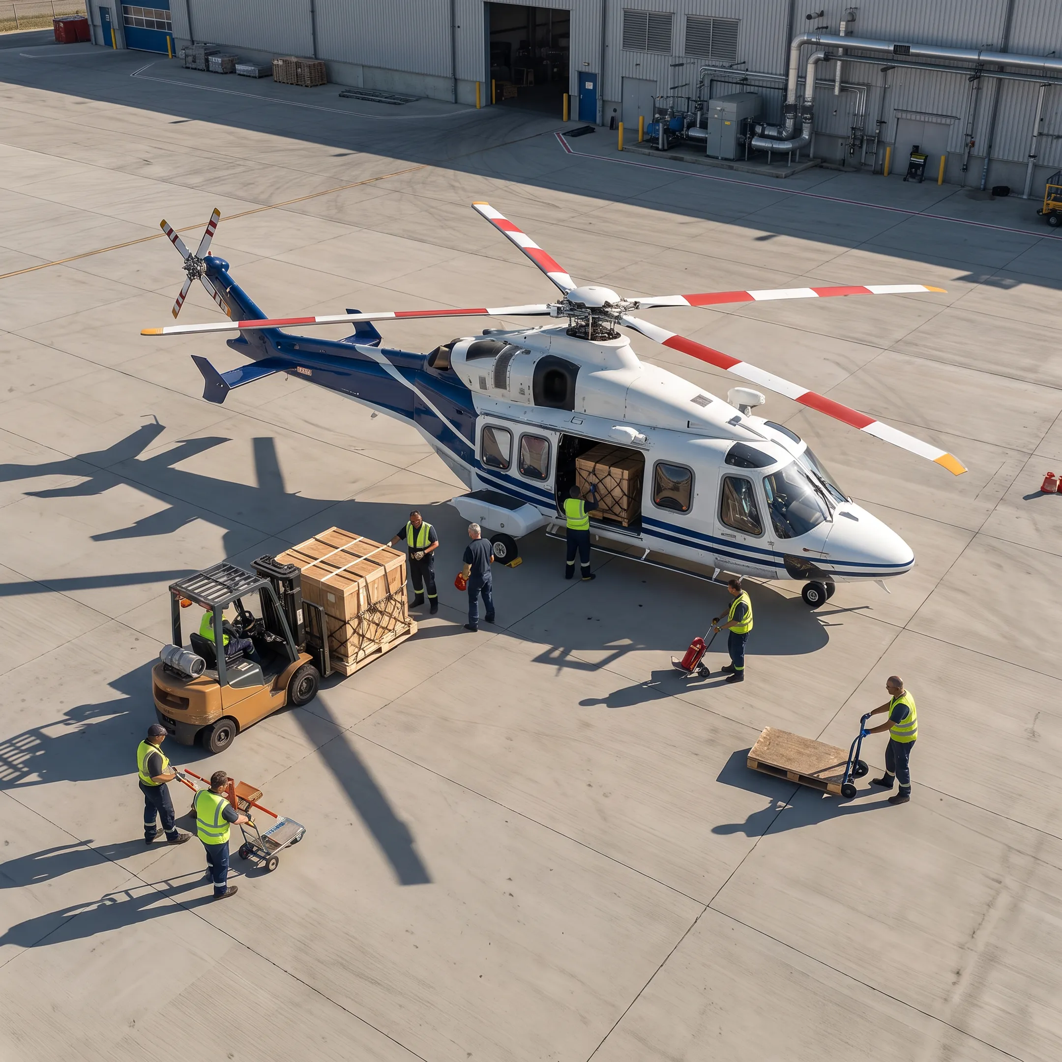 Helicopter cargo charter delivering freight to an industrial site