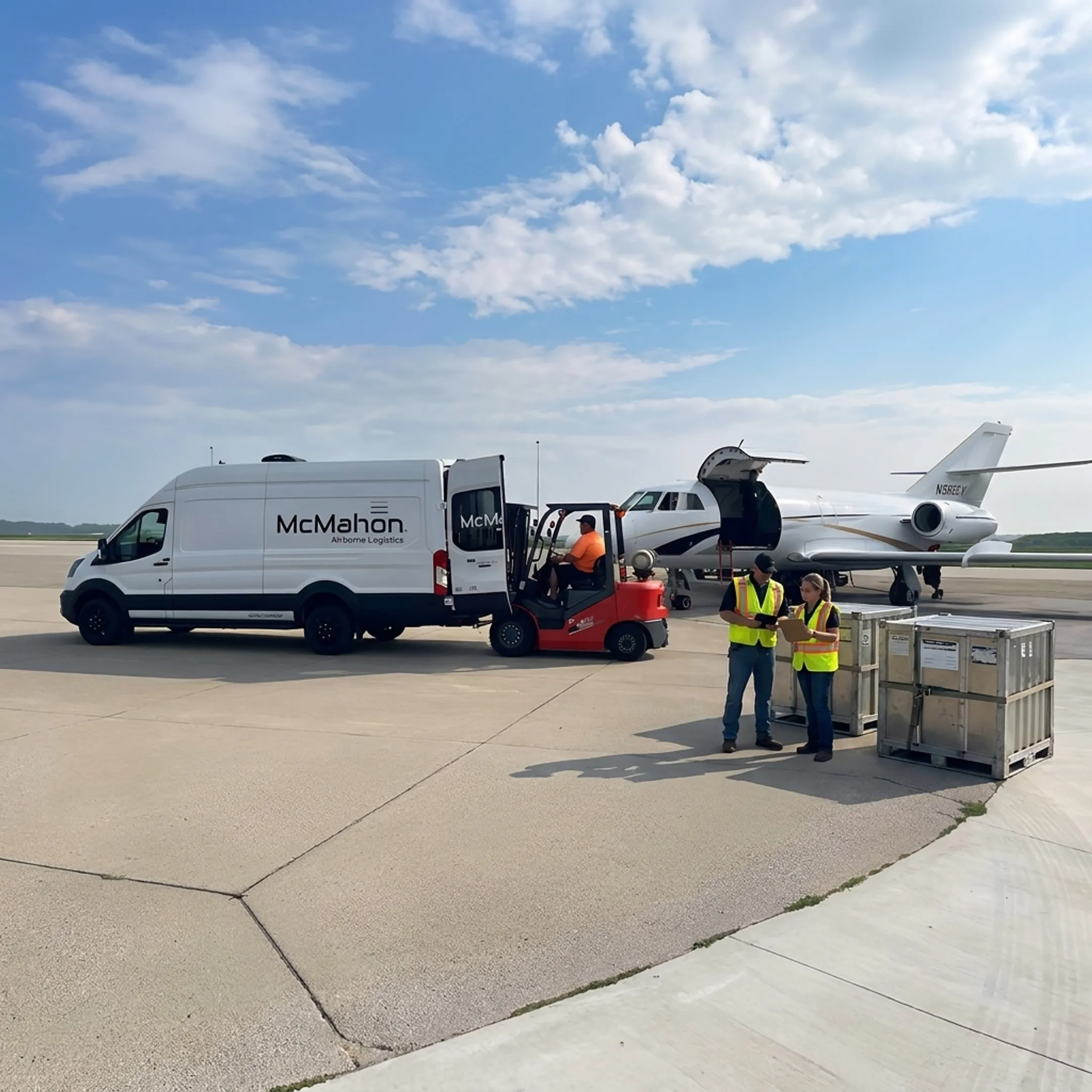 Logistics professionals coordinating urgent automotive parts air freight