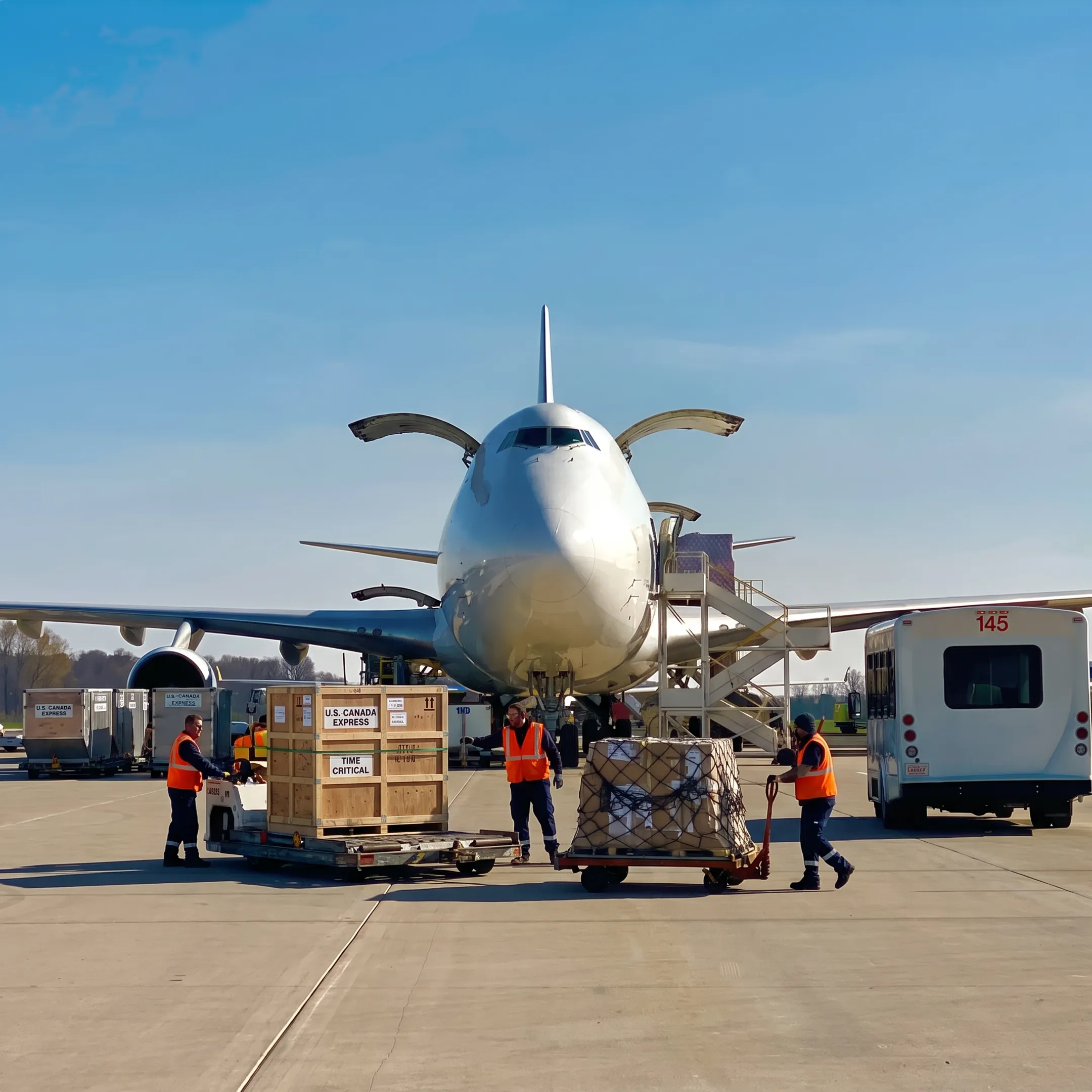 Air cargo charter aircraft supporting cross-border freight between the United States and Canada