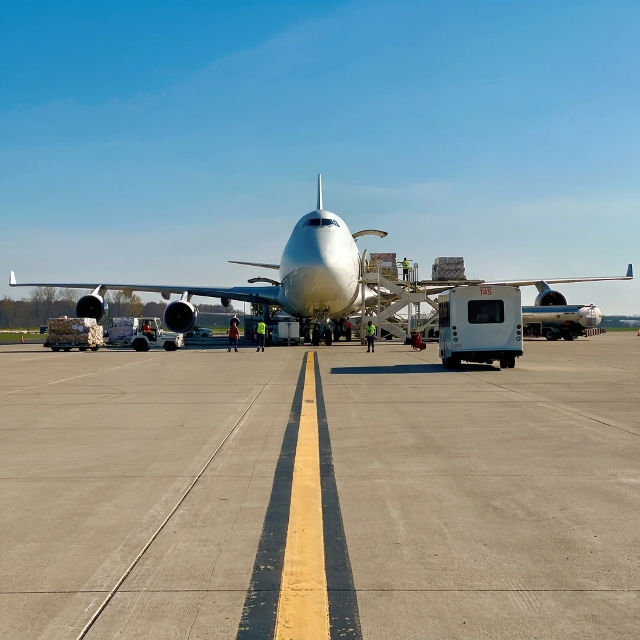 Air cargo charter aircraft preparing for time-critical freight transport