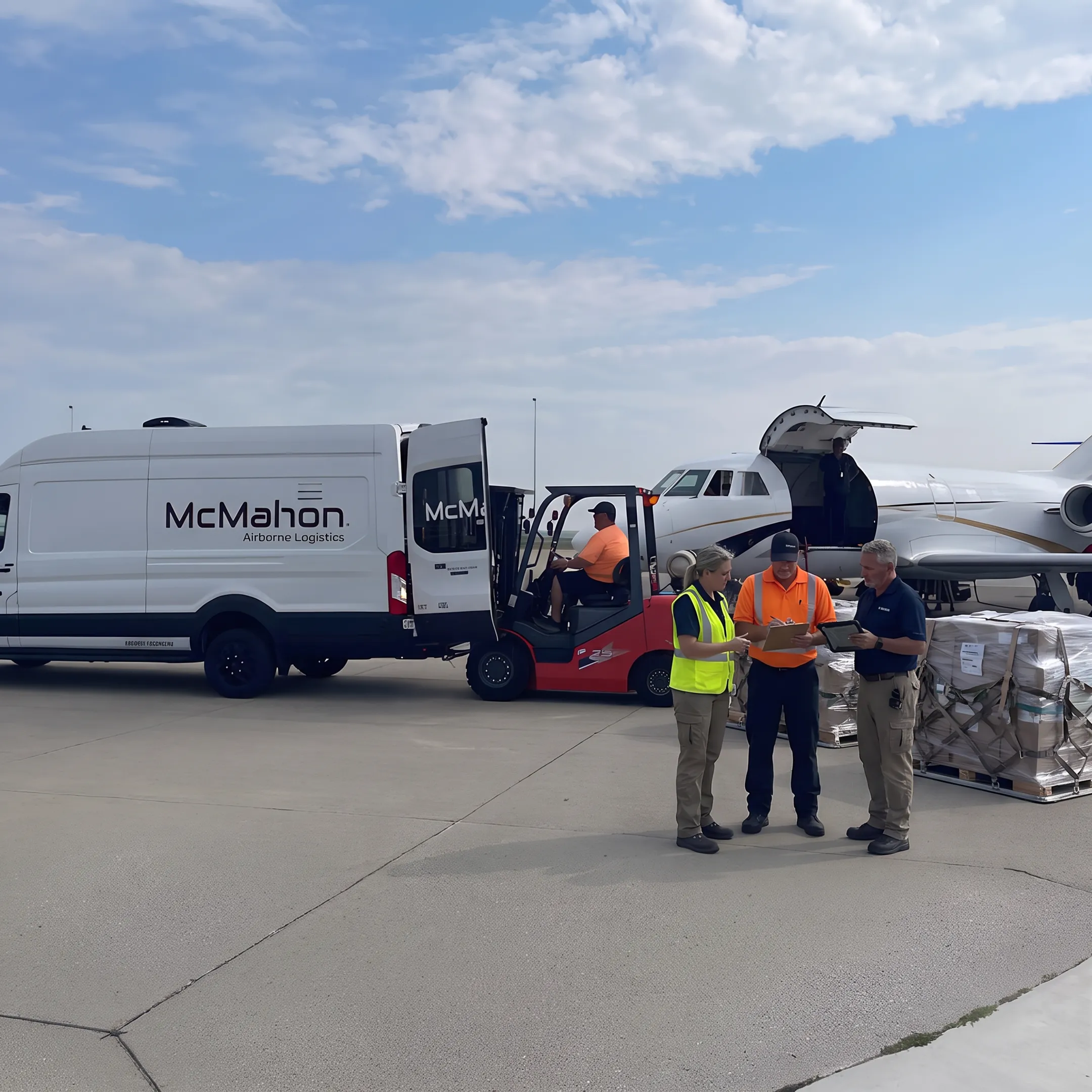 Logistics team coordinating urgent air freight shipment