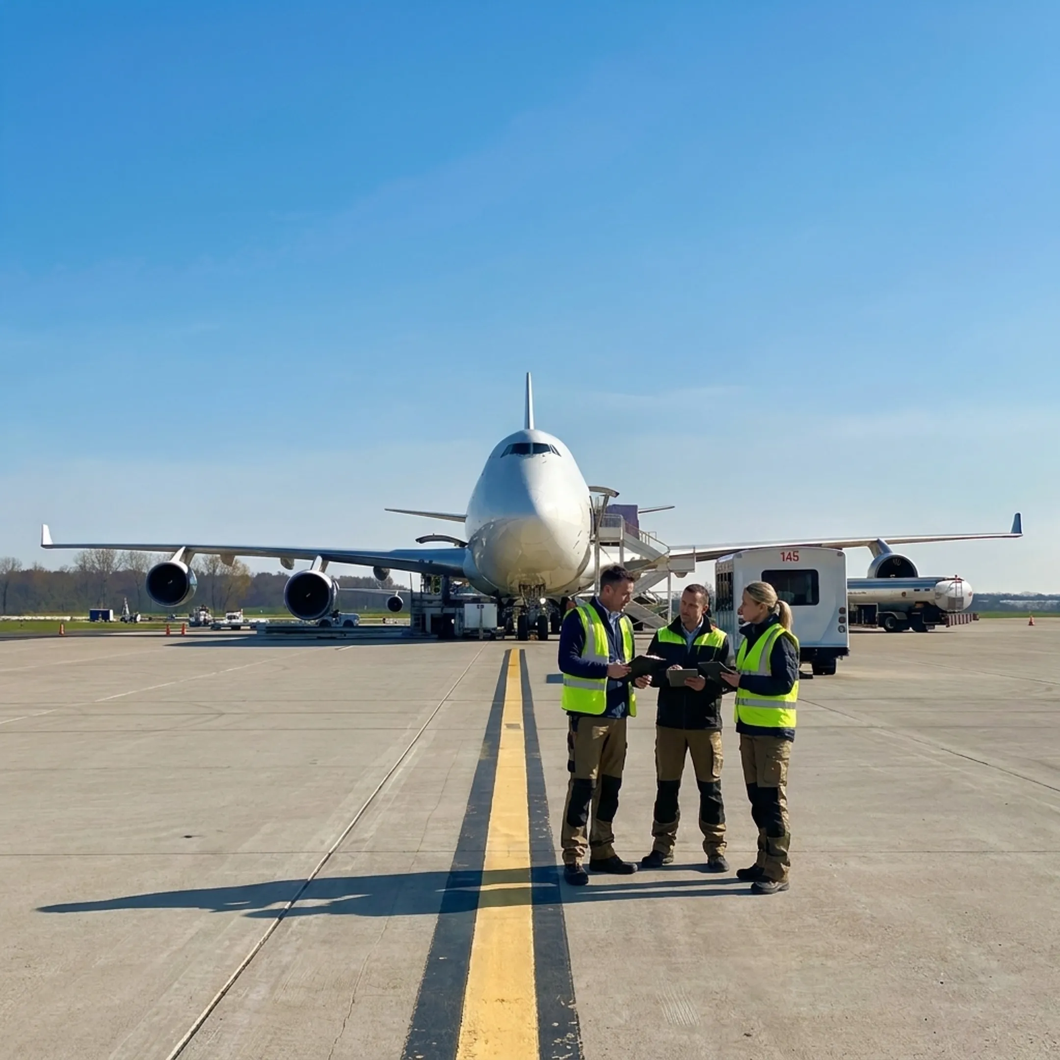 Operations team coordinating heavy air cargo