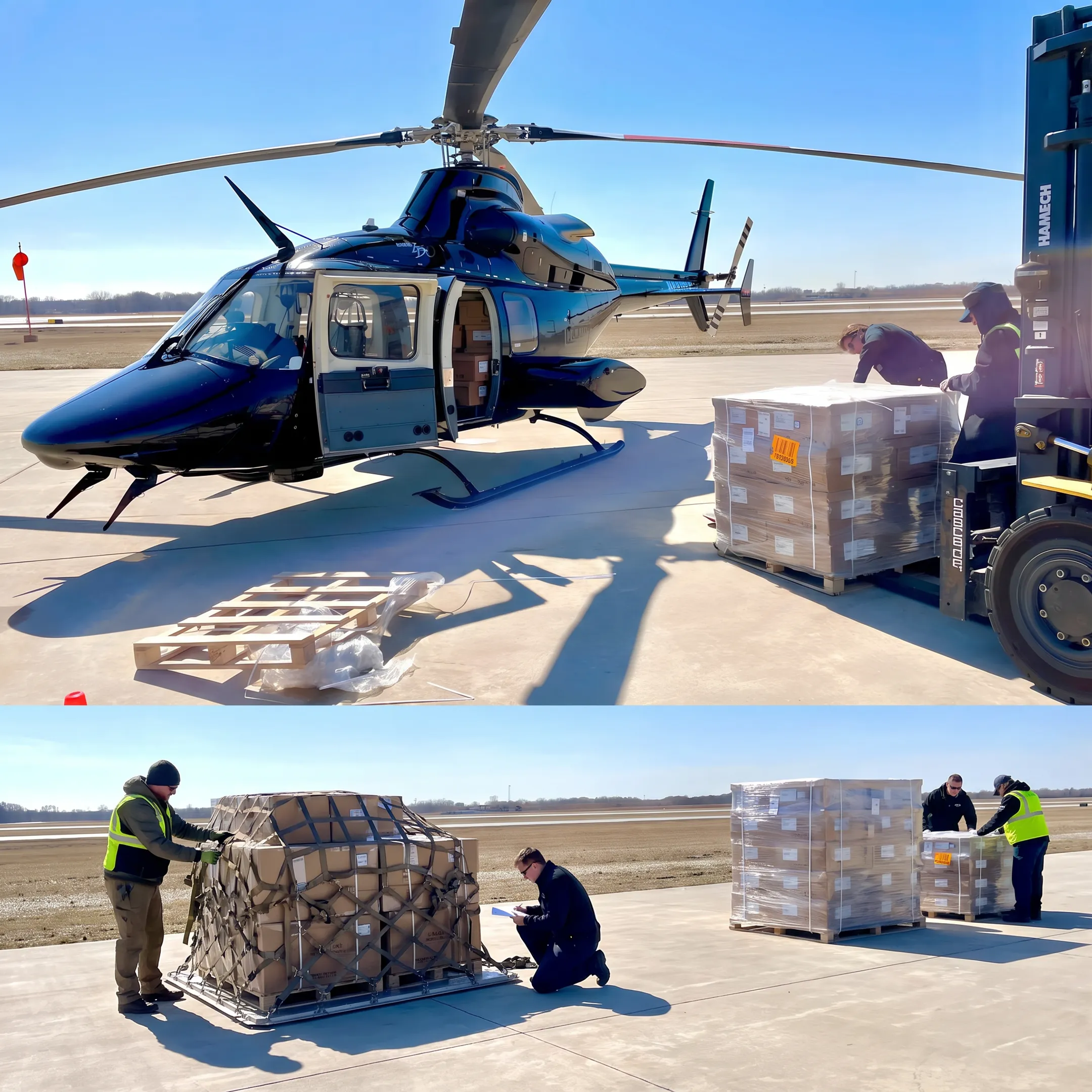 Cargo helicopter preparing for freight delivery
