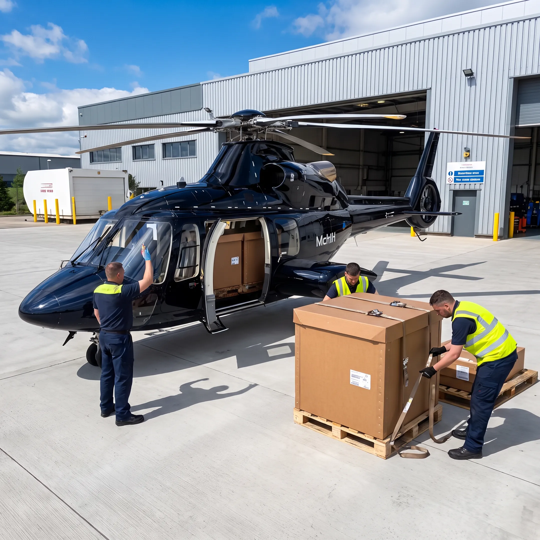 Helicopter transporting automotive cargo near a Kentucky manufacturing plant