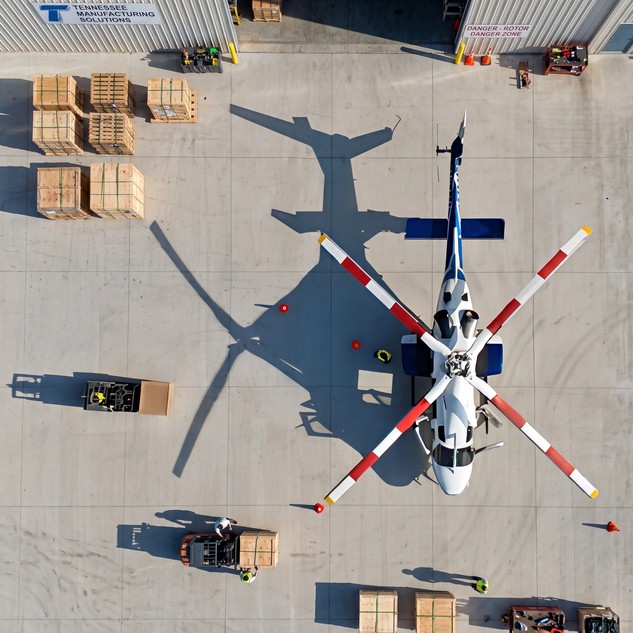 Helicopter carrying manufacturing cargo for delivery in Tennessee