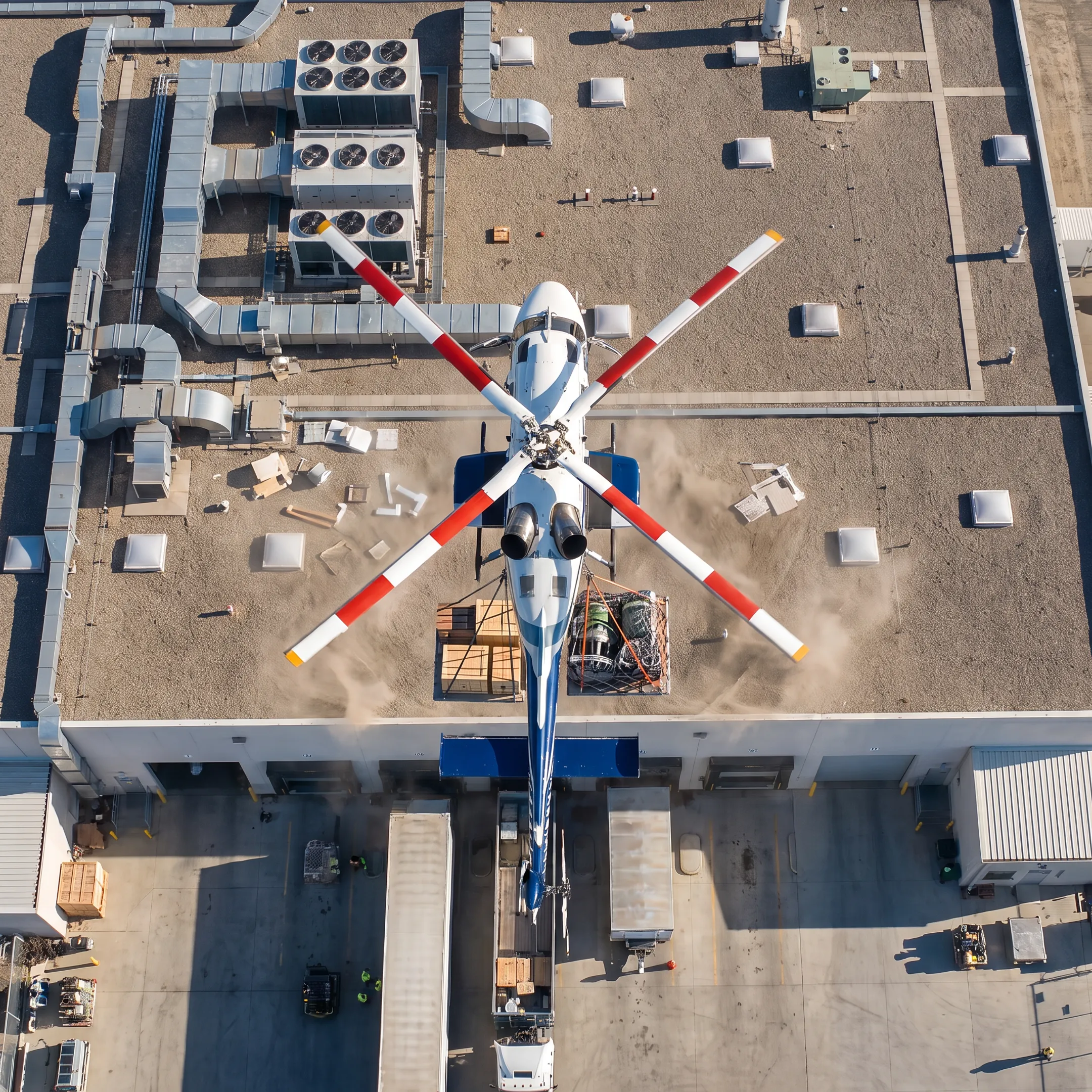 Cargo helicopter delivering freight directly to an industrial plant