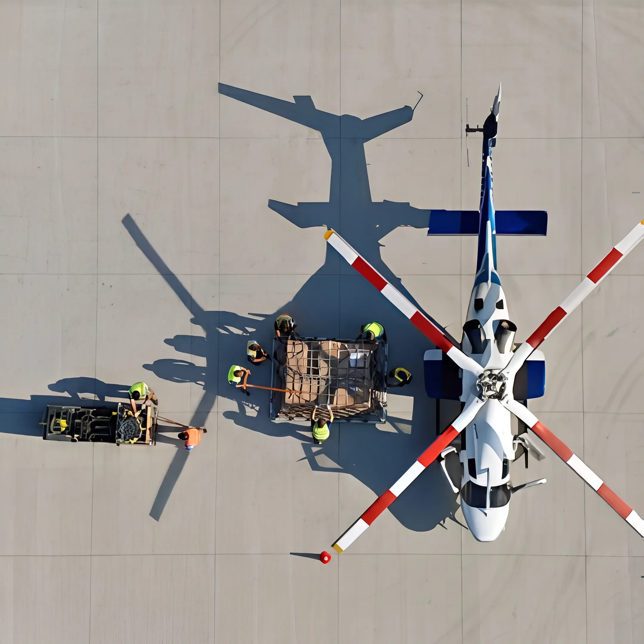 Helicopter loading premium cargo for direct-to-door charter delivery