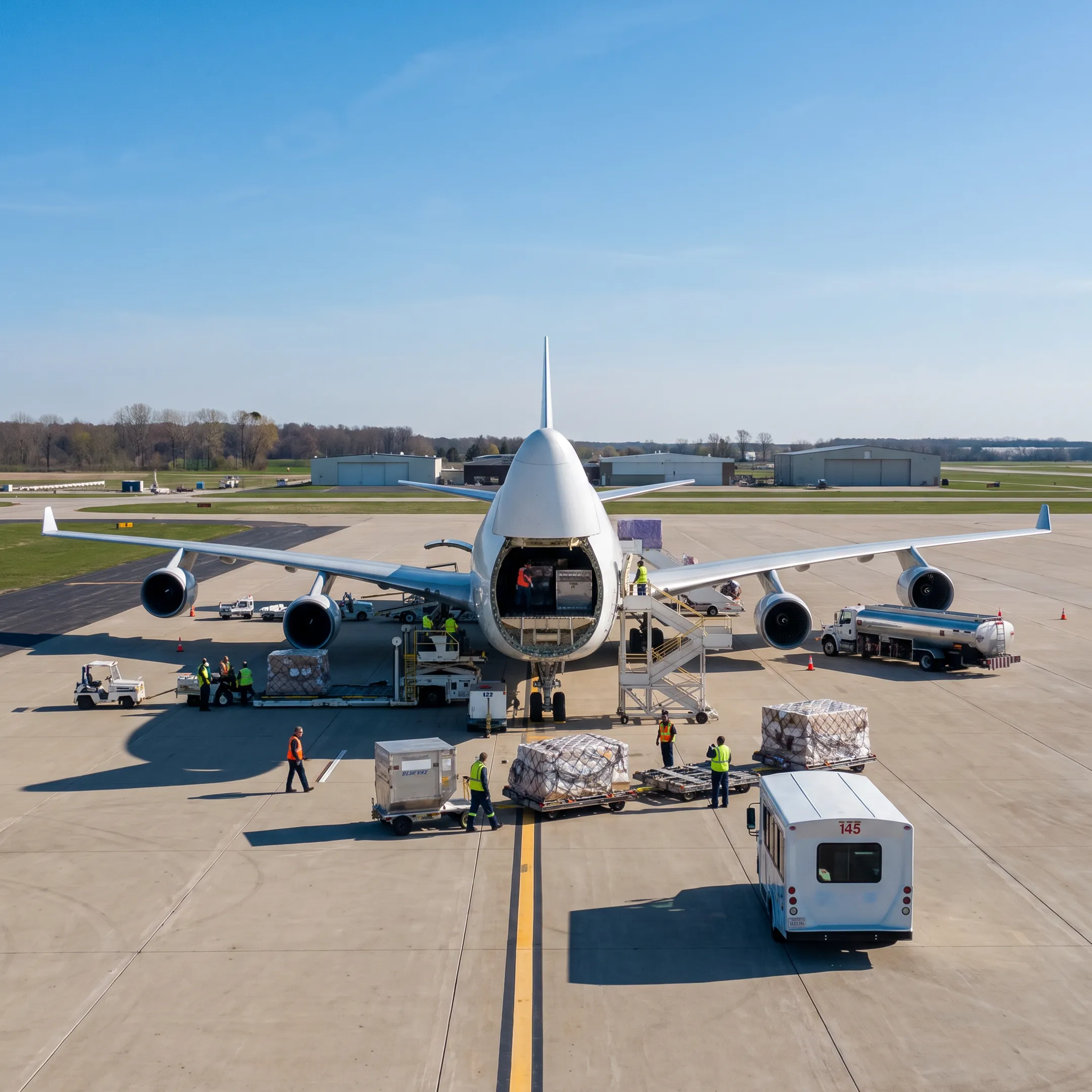 Air cargo charter aircraft prepared for urgent freight shipment