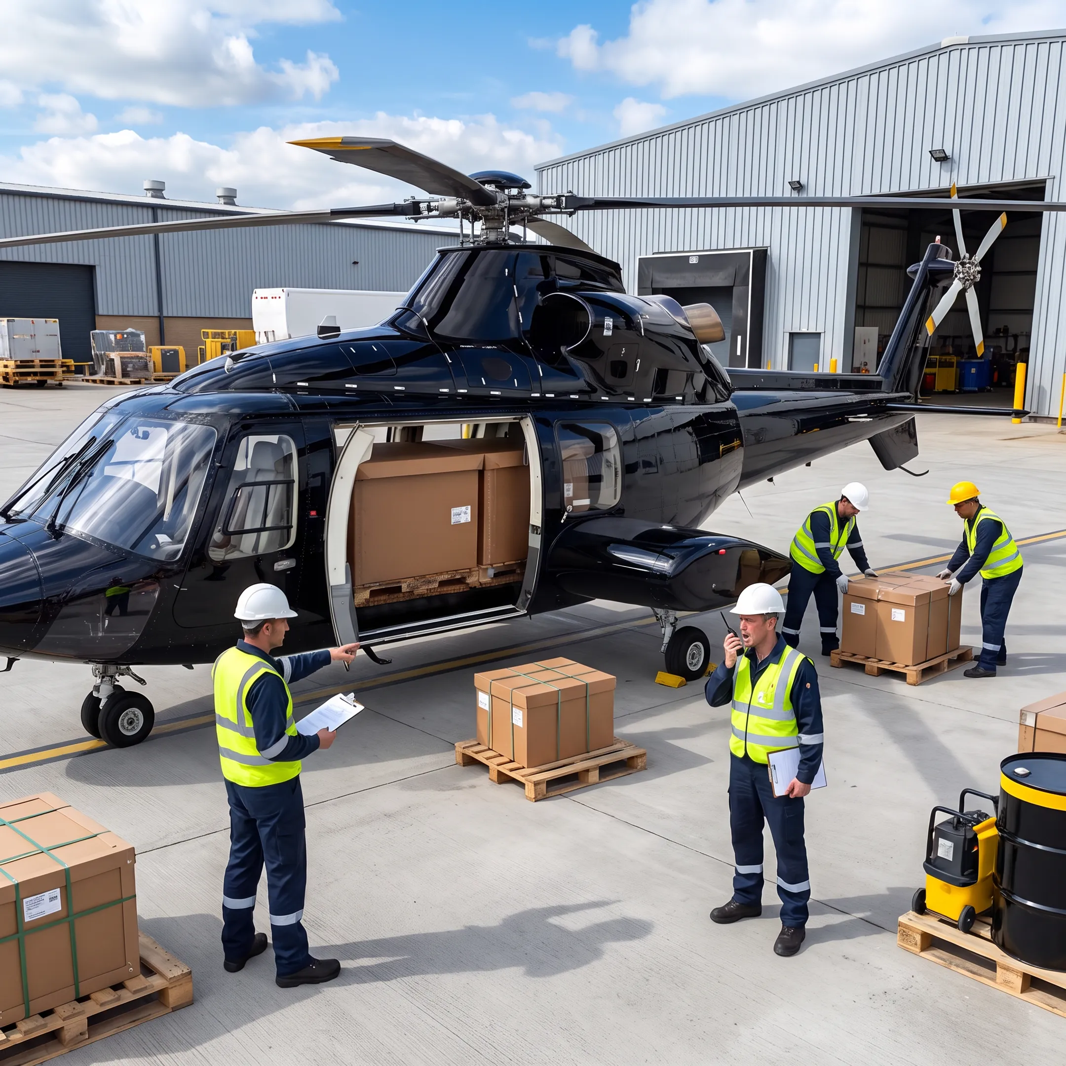 Helicopter transporting urgent industrial cargo