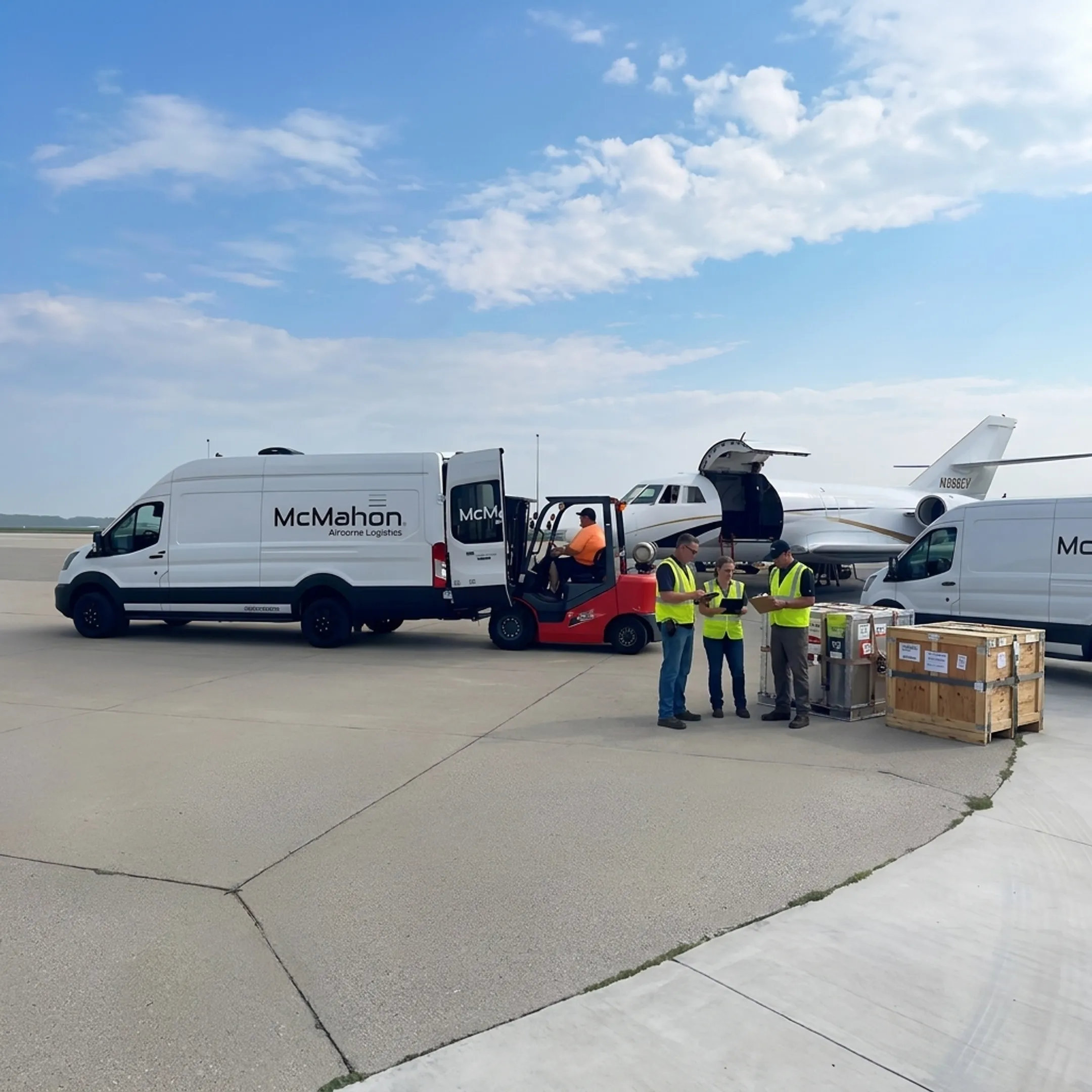 Logistics team coordinating air freight delivery to a plant