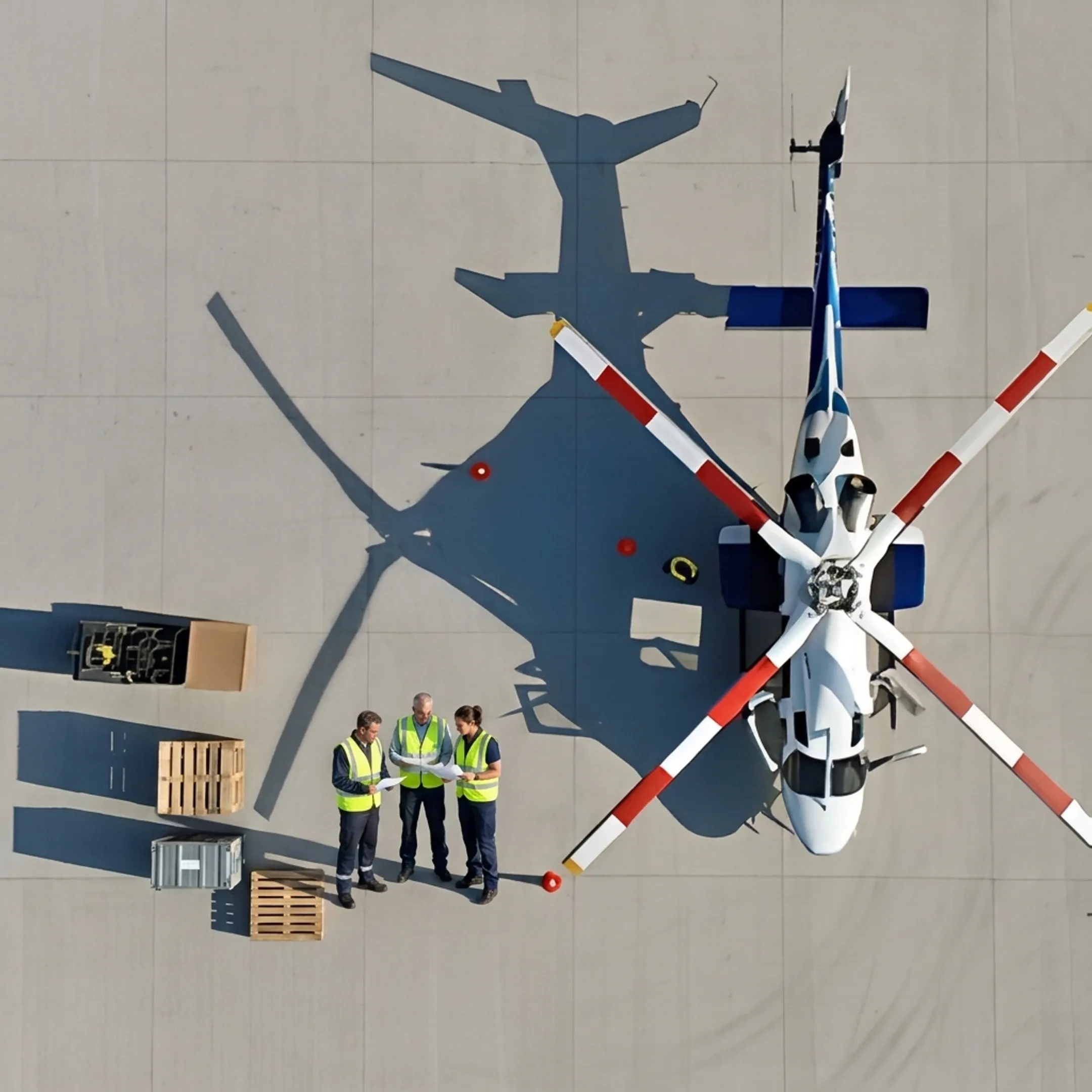 Logistics team coordinating helicopter cargo delivery