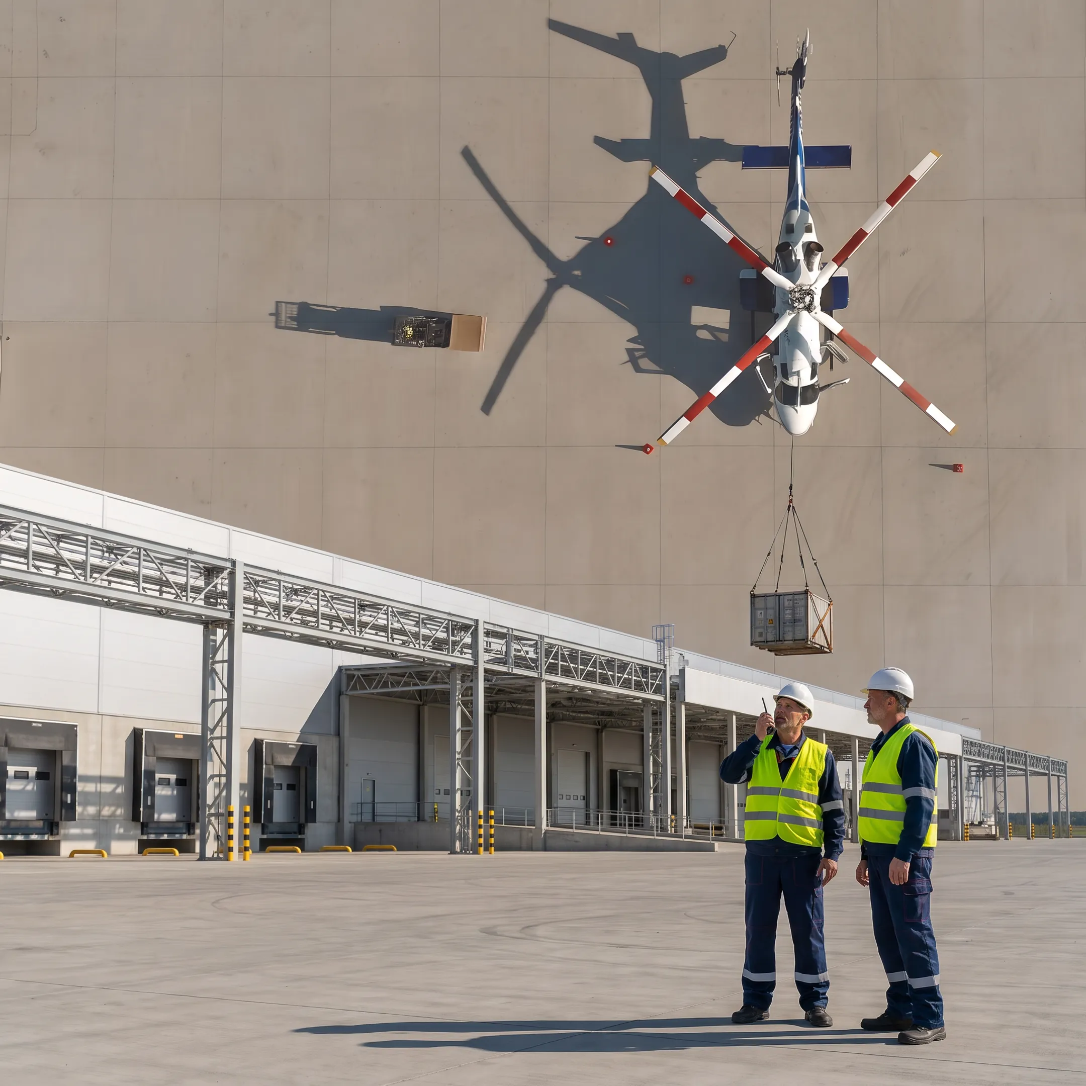 Helicopter delivering urgent industrial cargo