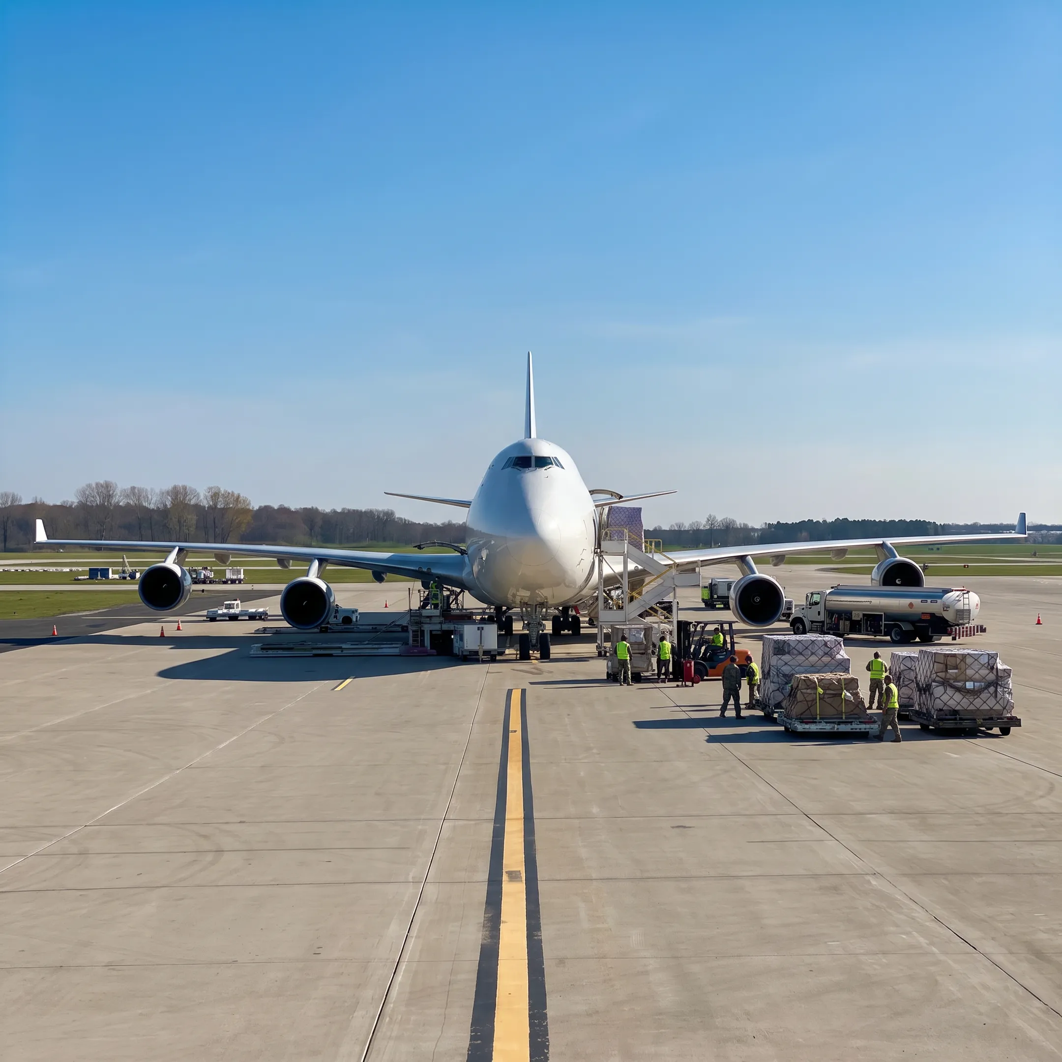 Private cargo plane being loaded for door-to-door air freight