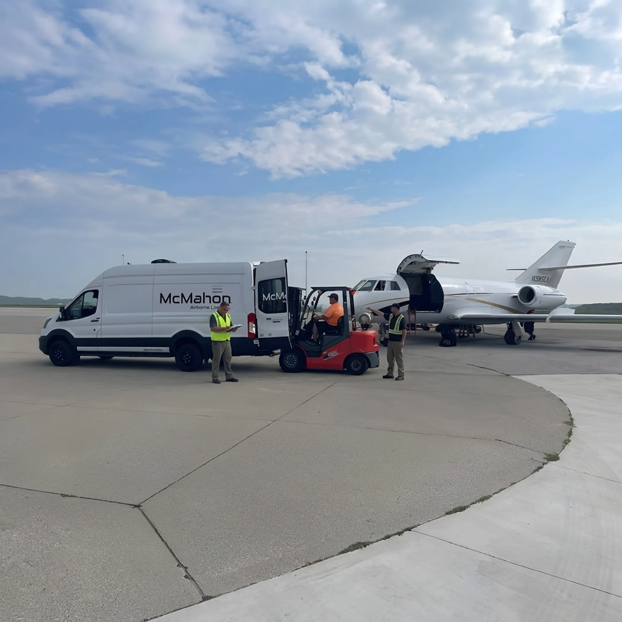 Logistics team coordinating helicopter cargo shipment