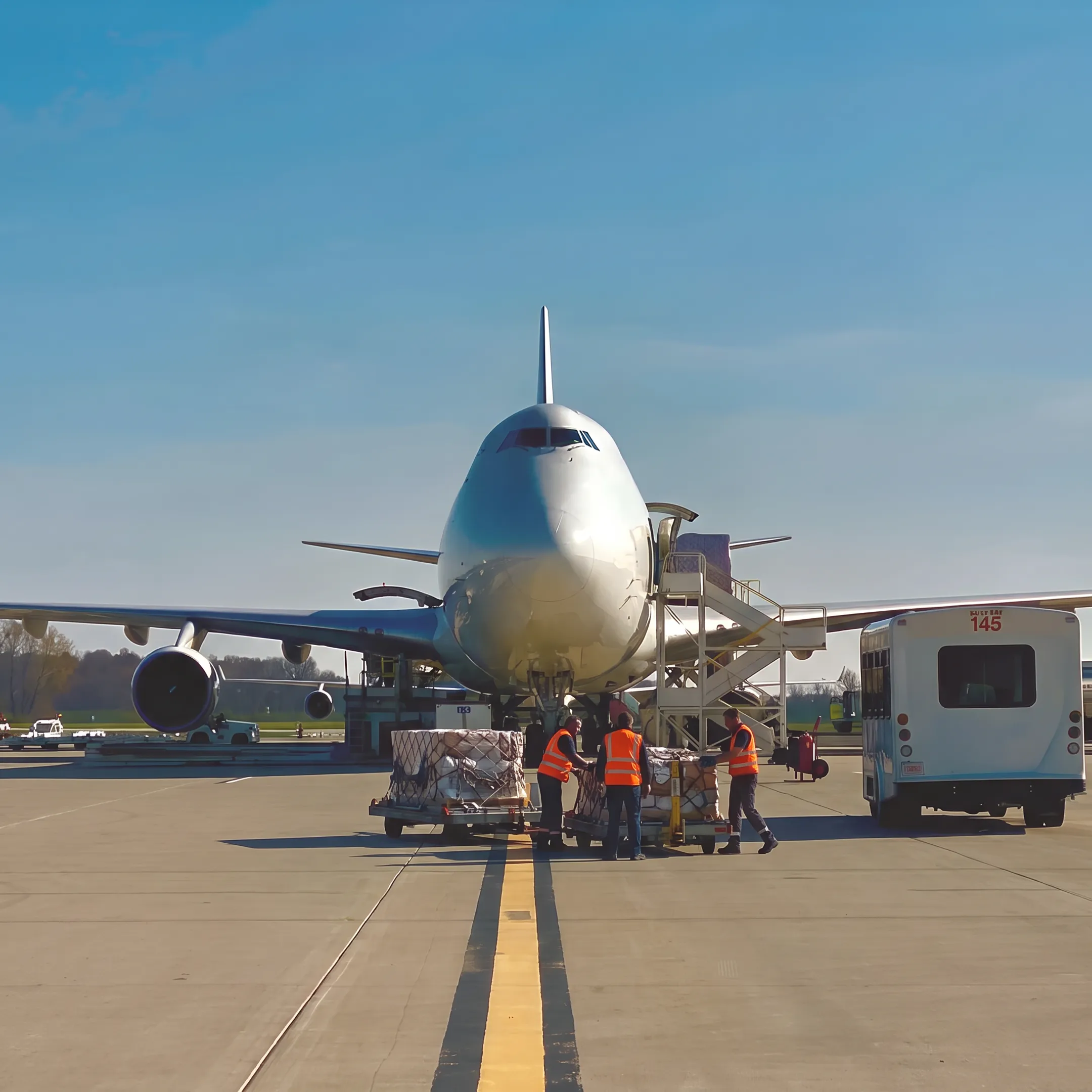 Air cargo charter preparing freight for cross-border delivery
