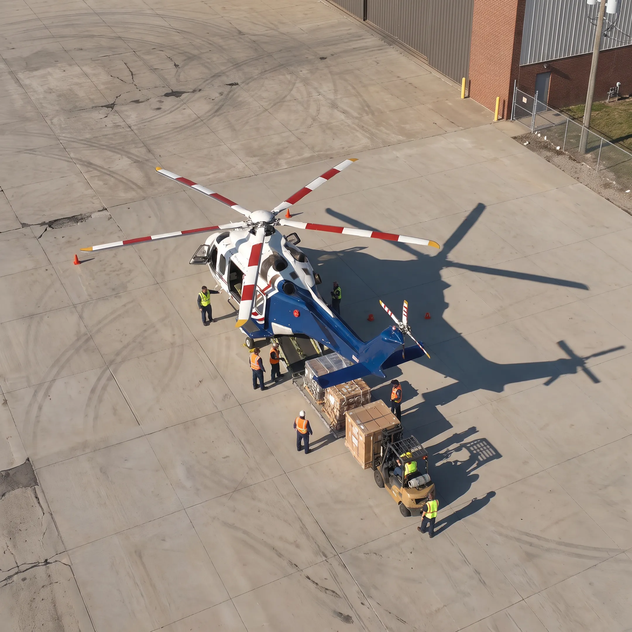 Helicopter transporting time-critical cargo near a Michigan industrial facility