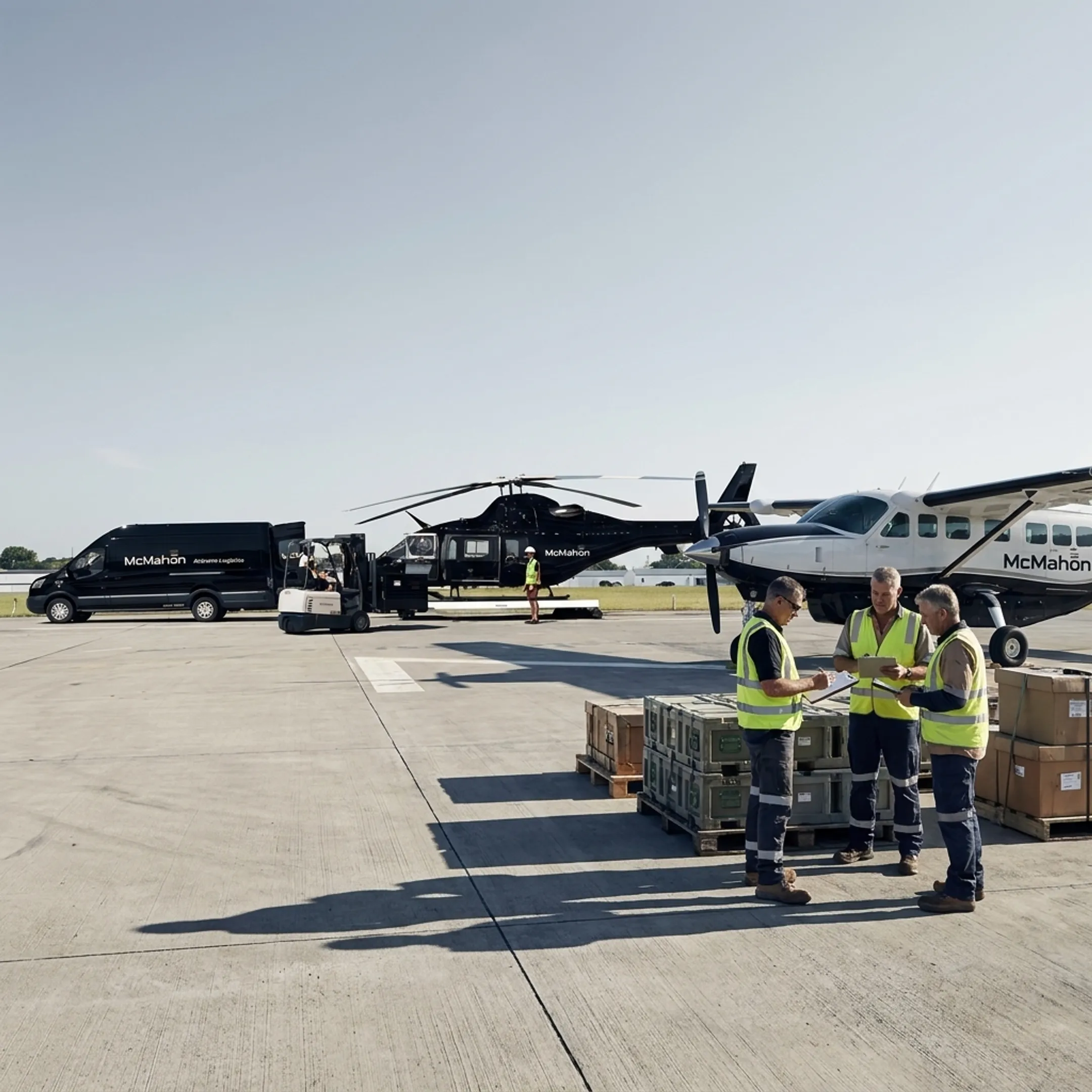 Logistics team coordinating urgent air cargo shipment