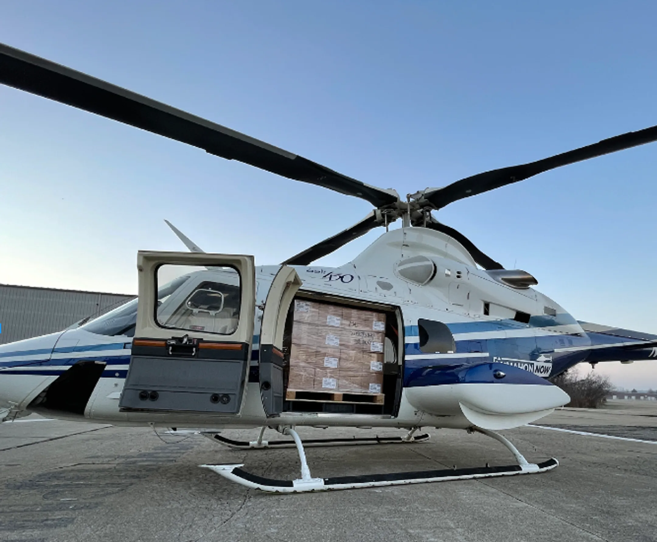 Helicopter delivering urgent industrial cargo