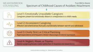 Childhood causes of avoidant attachment hierarchy from mild to severe
