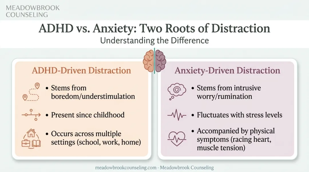 ADHD versus anxiety distraction symptoms comparison chart