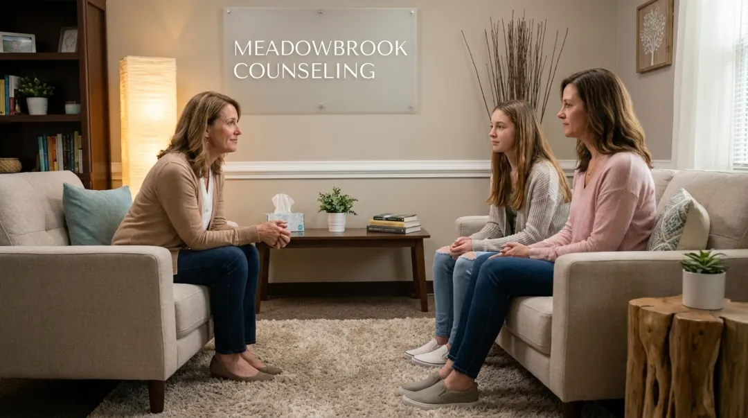 Teen therapy session at Meadowbrook Counseling with licensed family therapist