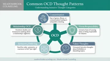Five common OCD thought categories including contamination and harm fears