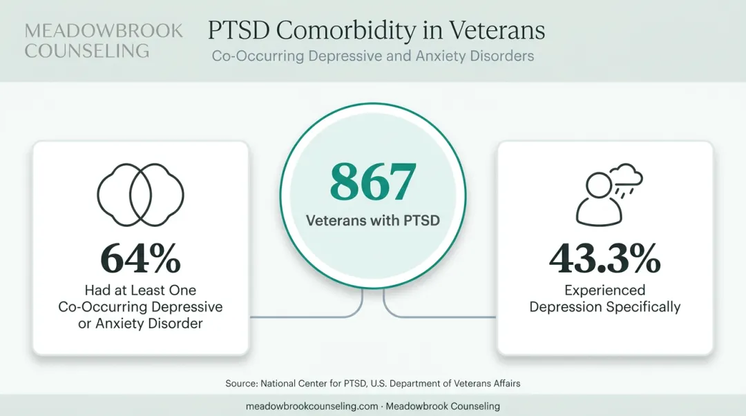 PTSD comorbidity statistics showing co-occurring depression and anxiety disorders