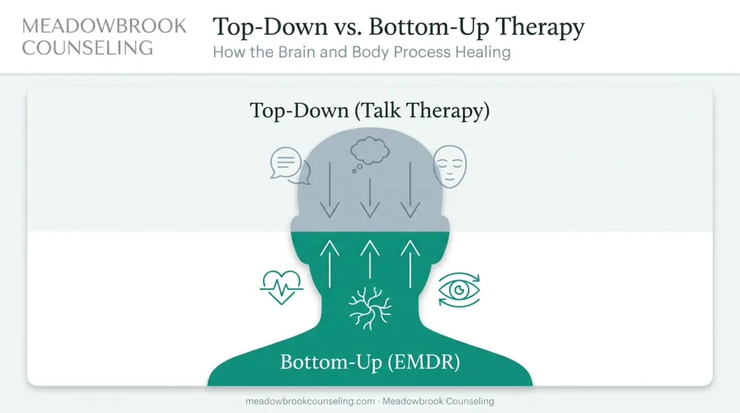 Top-down versus bottom-up therapy processing framework diagram