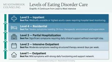 Five eating disorder treatment levels of care from outpatient to inpatient continuum