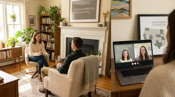 Therapist and client in calm trauma-informed counseling session setting