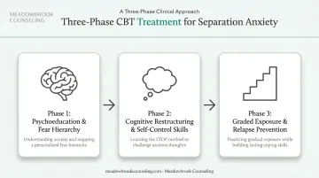 Three-phase CBT treatment process for separation anxiety disorder infographic