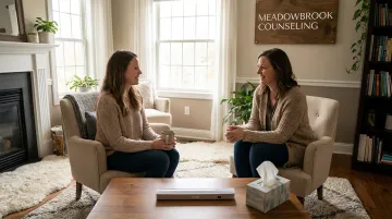 Meadowbrook Counseling therapist meeting with client in calming office setting